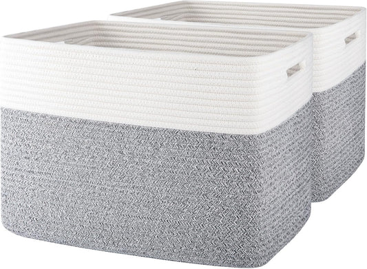 OIAHOMY 2 PACK Tall Storage baskets 42L Blanket Basket Living Room Grey | Large Collapsible Storage Bins Narrow Basket Baskets for Closet Organization Storage Baskets for Shelves Toy Storage Basket