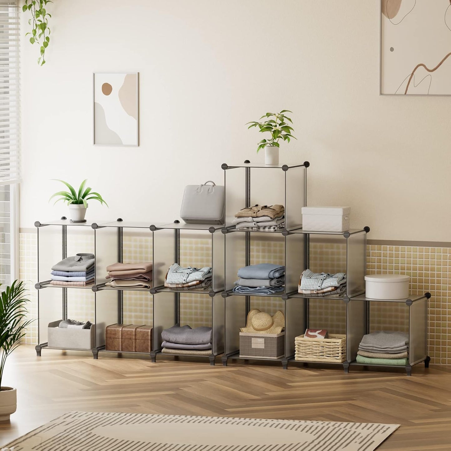 HOMIDEC Closet Organizers and Storage, 9 Cube Storage Organizer, Portable Closet Organizer Storage Cubes Shelves, Grey