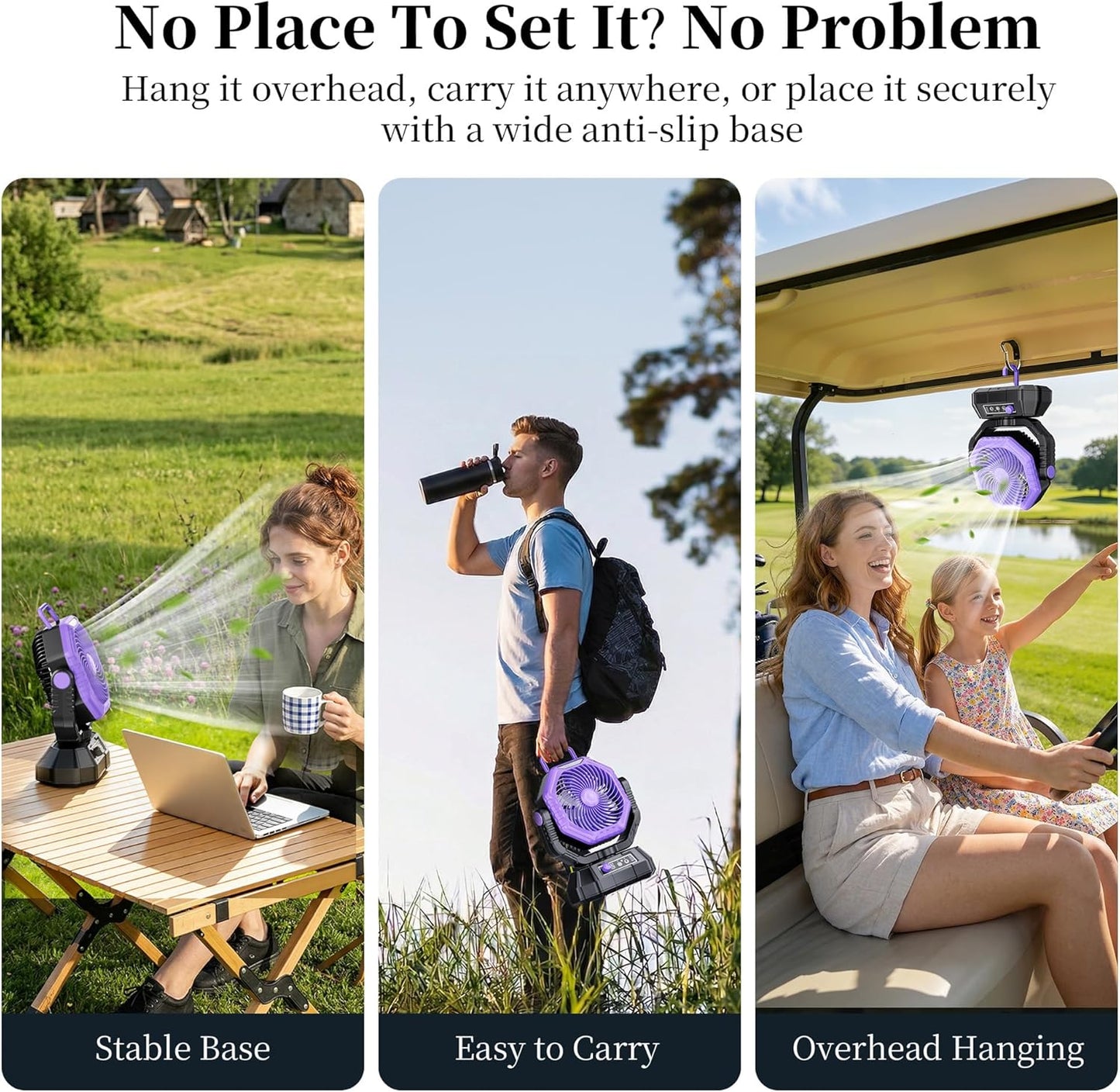 AJVV Camping Fan with Light, Remote and Oscillation, Battery Powered Hanging Tent Fan, Rechargeable Portable for Camp, Outdoor, Emergencies, Fishing, RV Travel, Jobsite