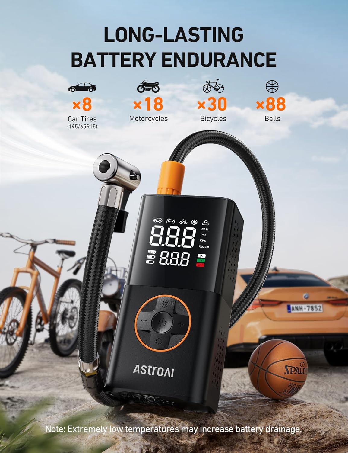 AstroAI L7 Tire Inflator Portable Air Compressor,150 PSI Cordless Mini Air Bike Auto Shut-Off Pump with Digital Display Pressure Gauge, Fast Inflation & LED Light for Car Tires,Motorcycles,Bikes,Balls