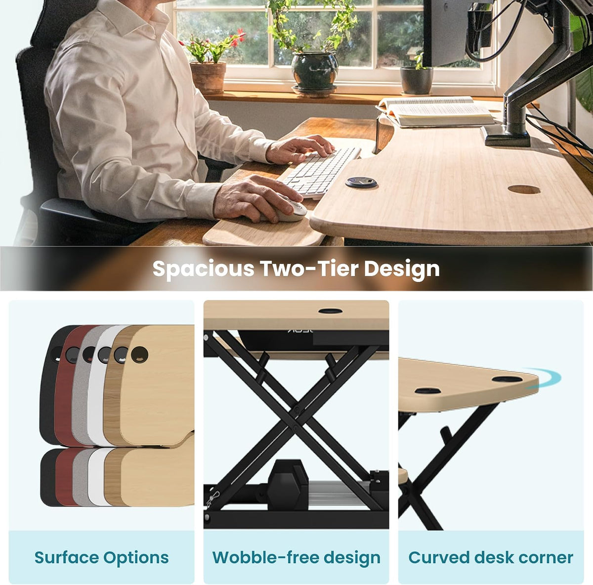 VERSADESK PowerPro 36 Inch Electric Standing Desk Converter – Push-Button Height Adjustable Sit to Stand Desk Riser for Dual Monitors & Laptop – Motorized Desktop Workstation with Wide Keyboard Tray