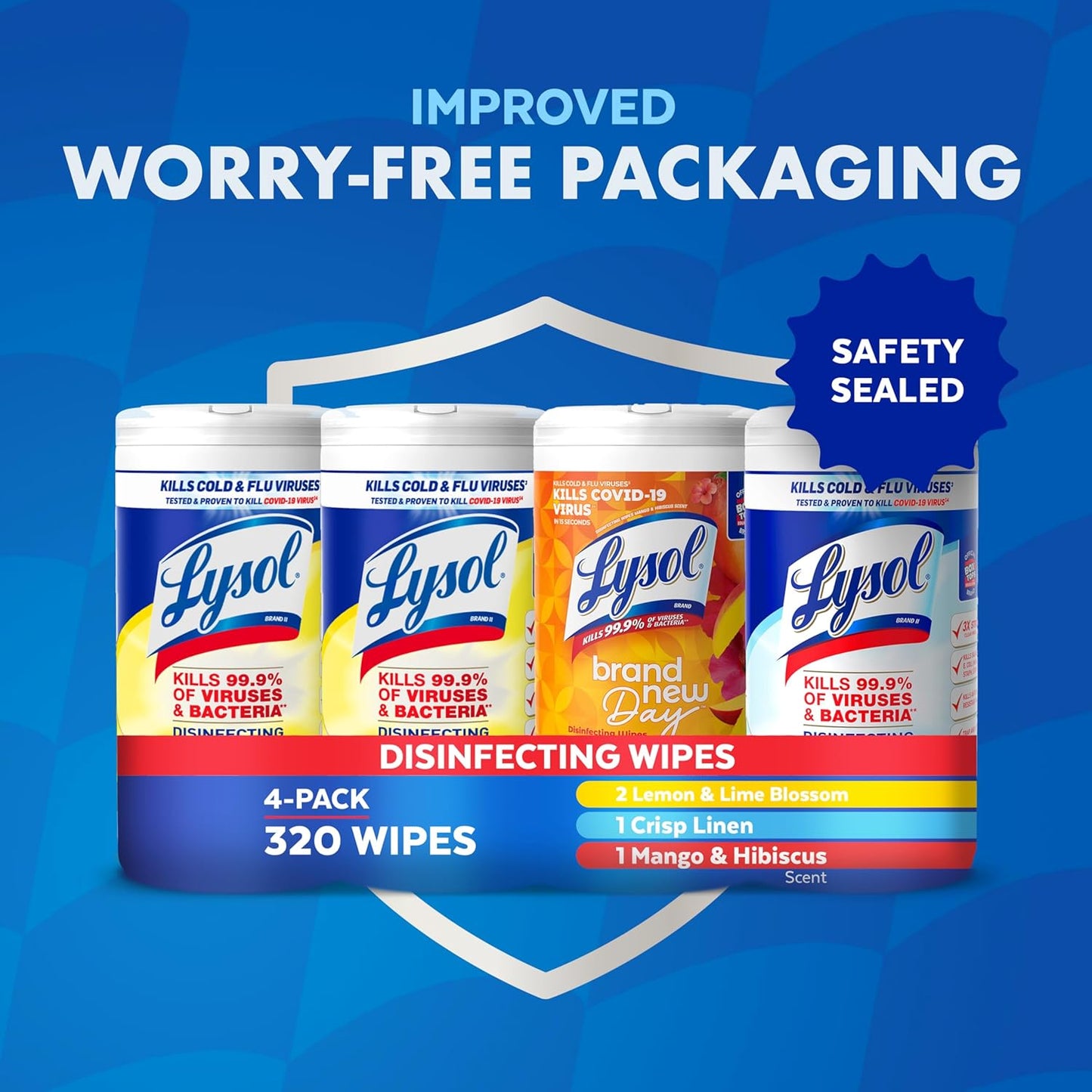 LYSOL Disinfecting Wipes, All Purpose Cleaner, Multi-Surface Antibacterial Cleaning Wipes, Household Cleaning Supplies, Dorm Essentials, Lemon + Mango & Hibiscus + Crisp Linen Scent, 80 ct. (4 Pack)