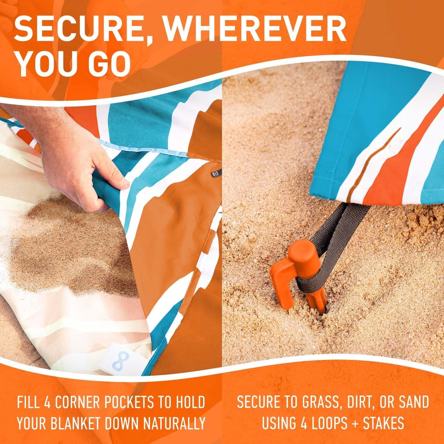 Everlasting Comfort Large Beach Blanket Waterproof & Sandproof - 80" x 80"/ 6.7ft x 6.7ft - Lightweight Picnic Mat, Camping Necessities for 4 People - Accessories for Outdoor Festivals - Orange