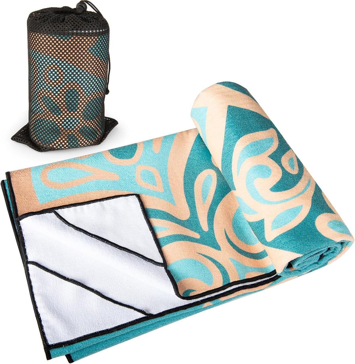 Hot Yoga Towel with Grip Dots, Non Slip, 70"x26, Turquoise Gold Mandala