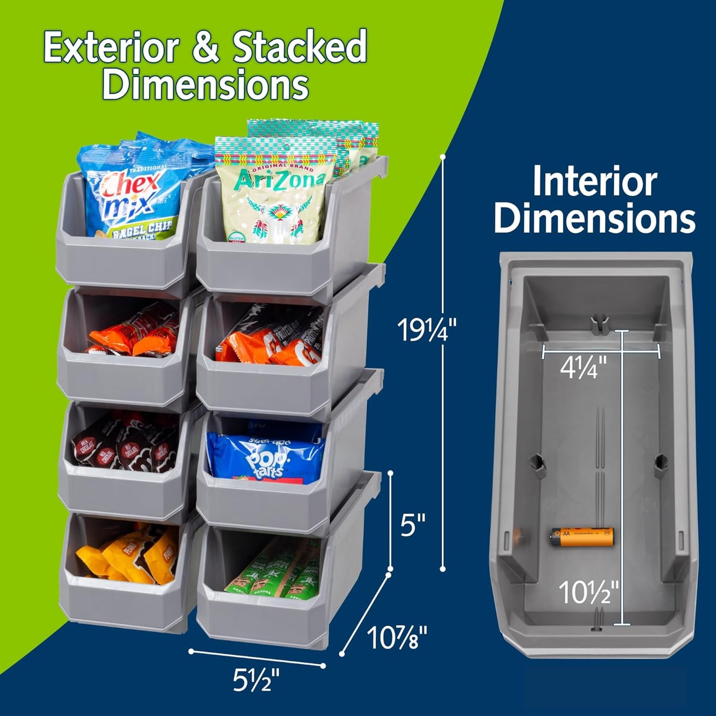 ReadySpace Plastic Containers for Organizing and Storage Bins for Closet, Kitchen, Office, Garage or Pantry Organization, Stackable Bins, Medium (11" x 5" x 5.5"), 8-Pack, Grey