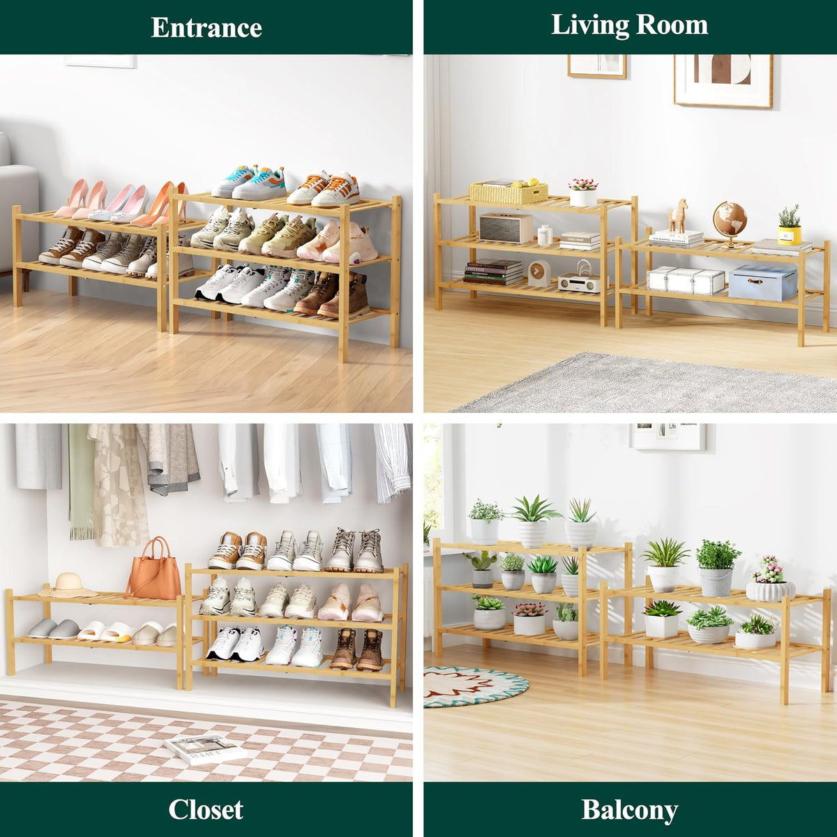 Smiry Bamboo Shoe Rack for Closet, 5 Tier - 26.77" Wide, Natural