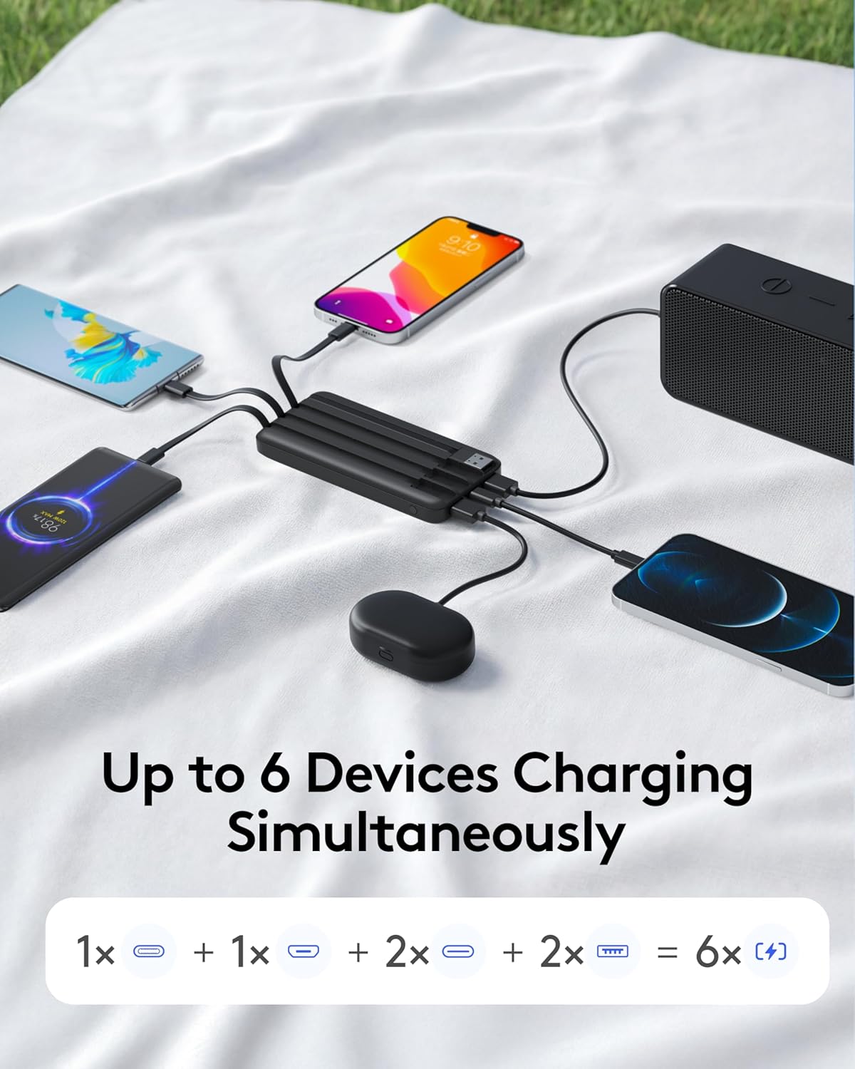 Orfeika Portable Phone Charger, 10000mAh Portable Charger 22.5W Fast Charging Power Bank with Built-in Cables, Travel Essential Battery Pack Compatible with iPhone, Samsung, Google, iPads, etc