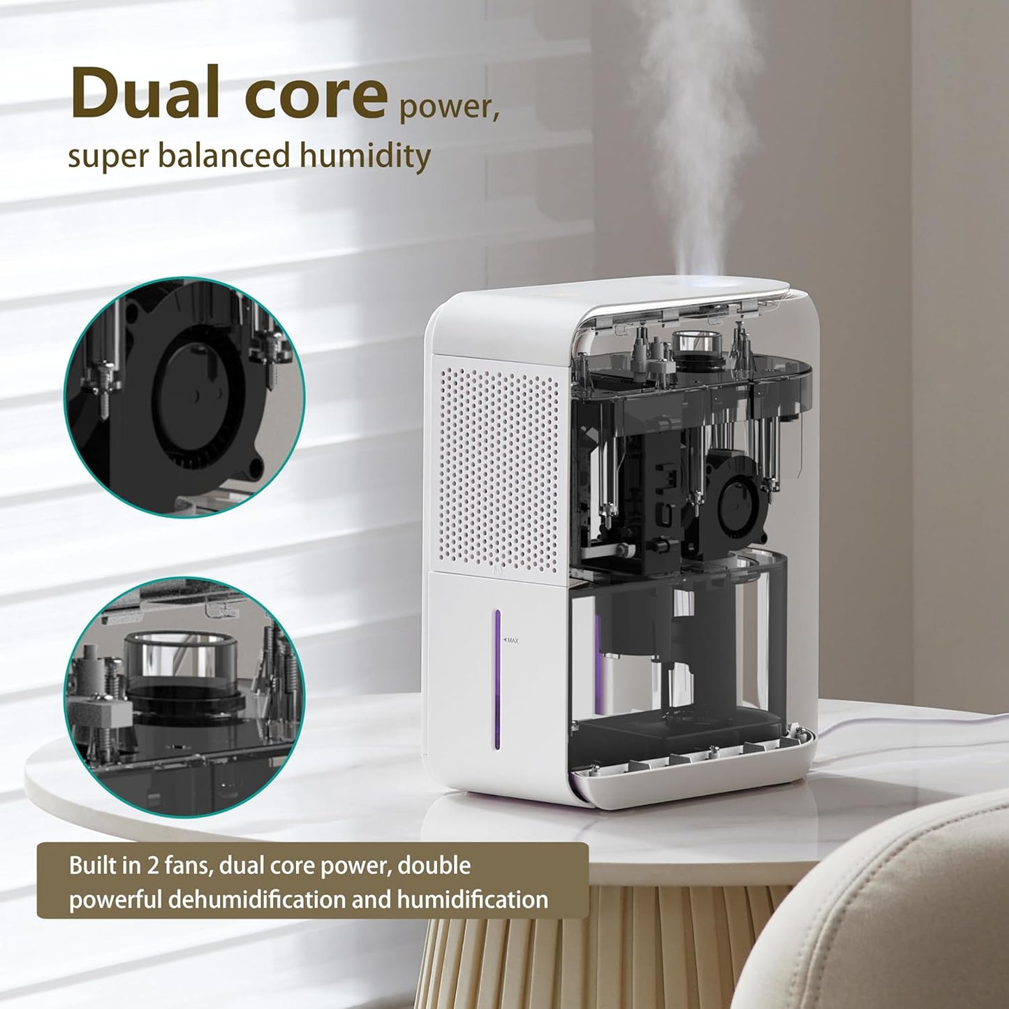 3 in 1 Dehumidifier, Humidifier & Aroma Diffuser with Air Combo One - 39Oz, Small Auto Purifier Humidity Control Quiet 27db Colorful Mist,for Bedroom/Study/Basemen/Bathroom/Home(350 sq.ft)