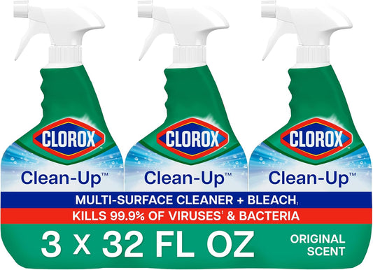 Clorox Clean-Up Multi Surface Cleaner Bleach Spray, Original, All Purpose Cleaning Spray Bottle, Mold and Mildew Cleaner, 32 Fl Oz., Pack of 3