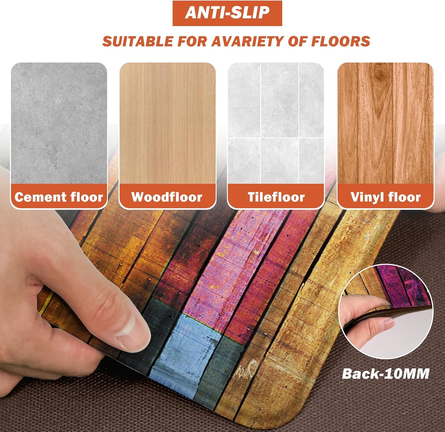 Kitchen Mats for Floor Colorful kitchen rugs Cool Wooden Abstract Anti Fatigue Kitchen Mats Waterproof Floor Mats Cushioned Non-Skid Standing Mats for Laundry, Sink, Set of 2,17.3 x 28+17.3 x 47 Inch