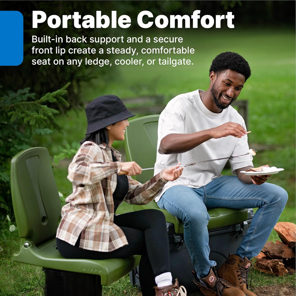 Step2 Foldable Adult Flip Seat, Portable Outdoor Chair for Poolside, Tailgating, Camping, Picnic Chair, Provides Back Support When Sitting on Ground, Olive