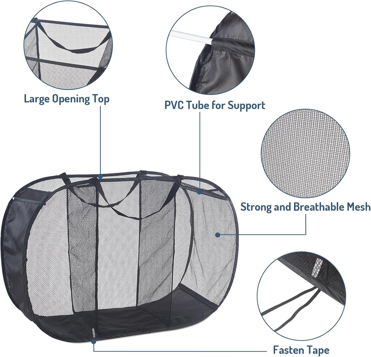 Seiritex Mesh Popup Laundry Hamper 3 Compartment Sortable Horizontal Collapsible Laundry Basket for Clothes Laundry Room Bedroom Toys Travel (Black)