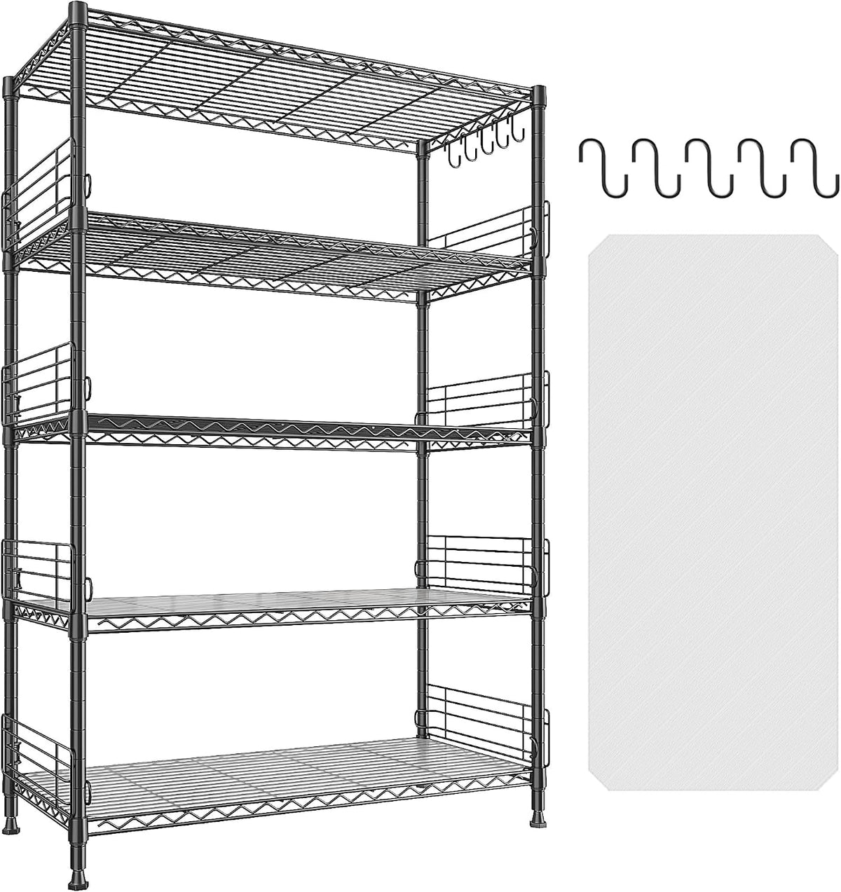 DurayLoly Adjustable Wire Shelving, 5 Hooks & 8 Blockers, Shelf for Kitchen