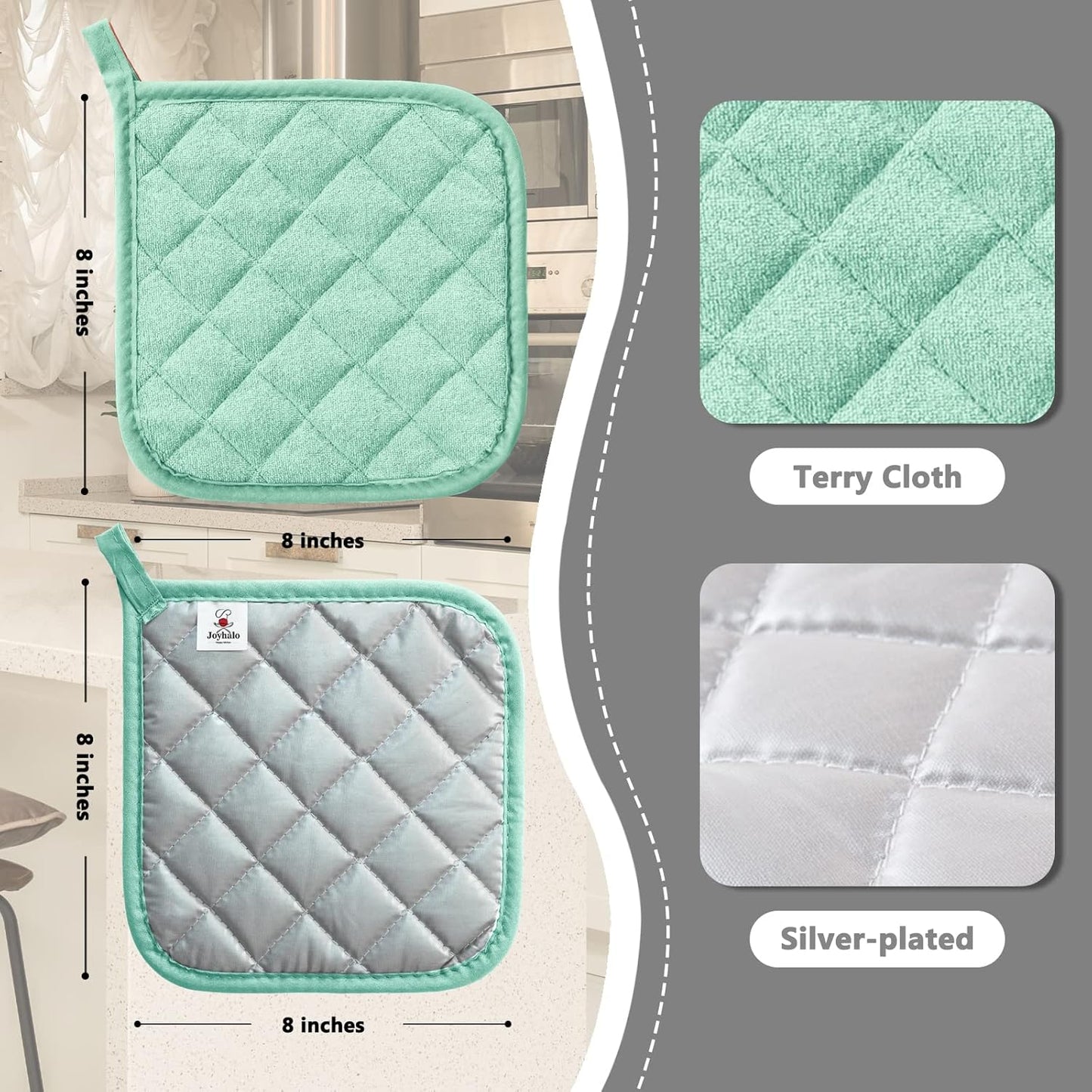 Joyhalo 5 Pack Heat Resistant Pot Holders - Terry Cloth Sets for Cooking & Baking