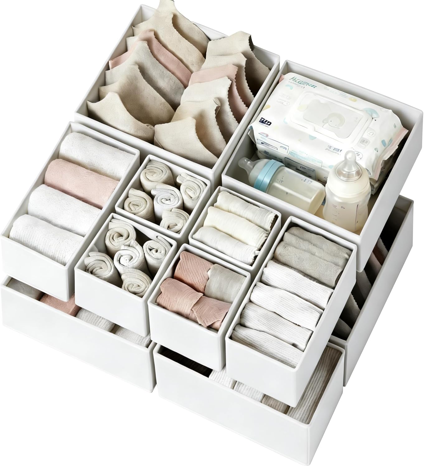 Criusia Drawer Organizer Clothes 12 Pack - Fabric Closet Organizers and Storage for Nursery Organization - Dresser Drawer Dividers for Baby Clothes/Socks/Underwear/Bras - College Dorm Room Essentials