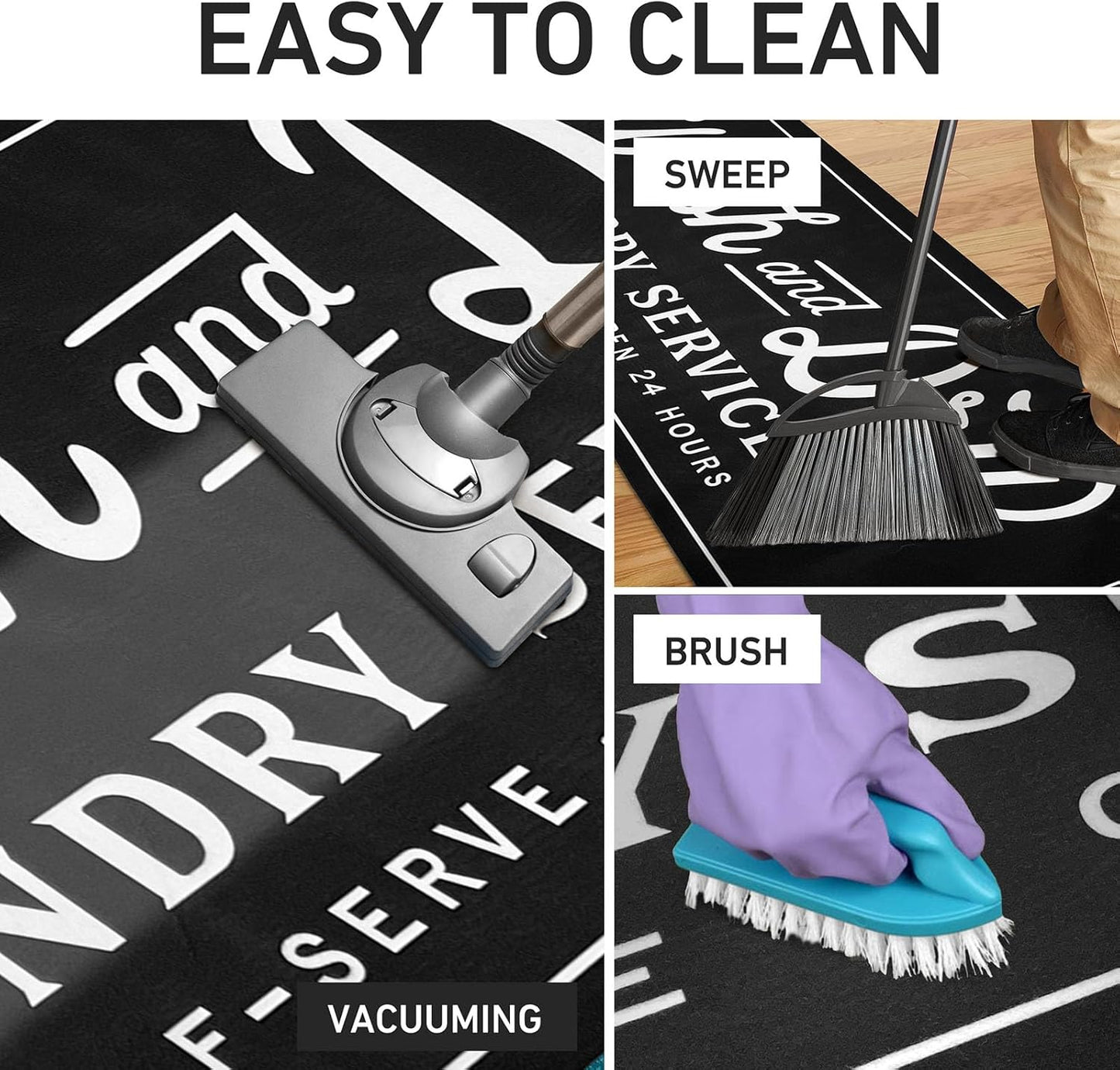KOZYFLY Laundry Room Rug Runner 20"x48" Non Slip Kitchen Rugs Washable Laundry Room Mat Waterproof Mudroom Floor Carpet Runner Farmhouse Decor, 1.7x4ft, Solid Black, Wash and Dry