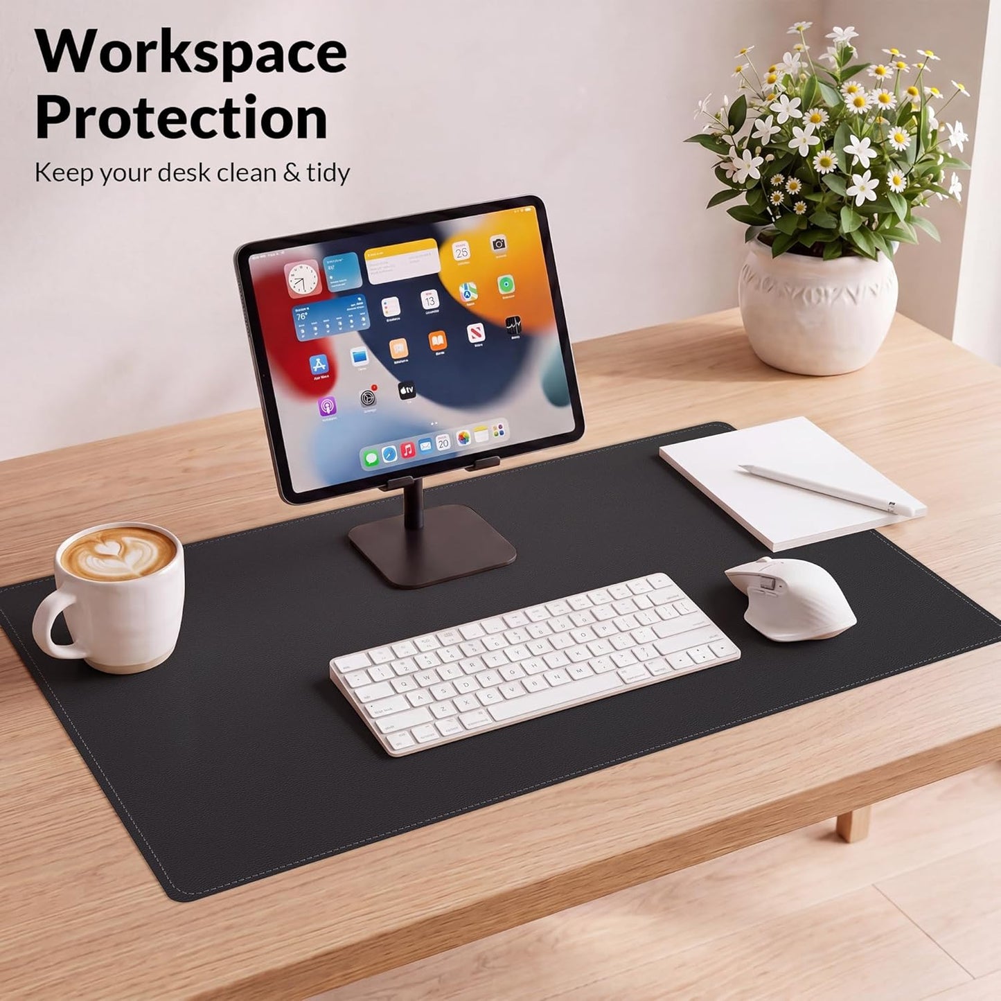 AFIING Cork Desk Mat 31.5" x 17", Waterproof Dual-Sided Cork & PU Leather Desk Pad, Non-Slip Desk Protector for Home Office, Workspace Setup & Gaming, Black