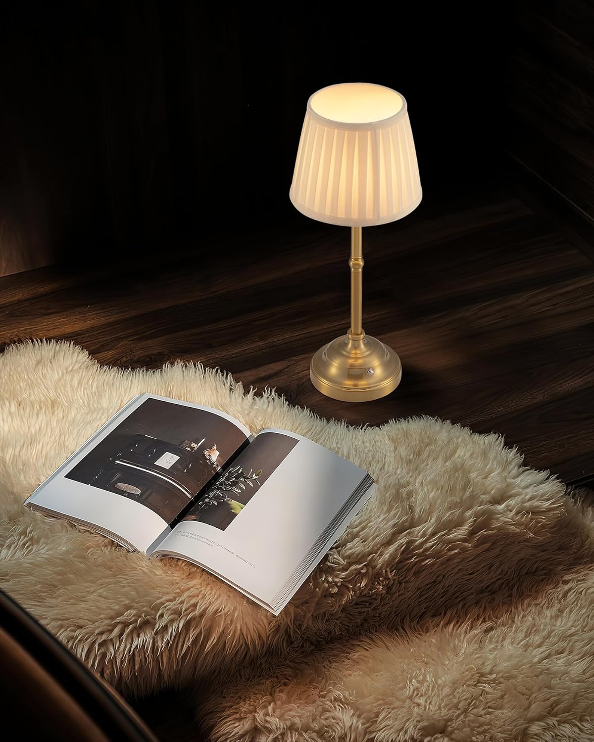 KDG Portables Cordless Table Lamp, Fabric Shade Desk Lamp, 4000mAh Rechargeable Battery Powered Lighting, Dimmable Light for Dining Room, Bedroom, Bedside, Bar, Night Light, Camping, Balcony (Gold)