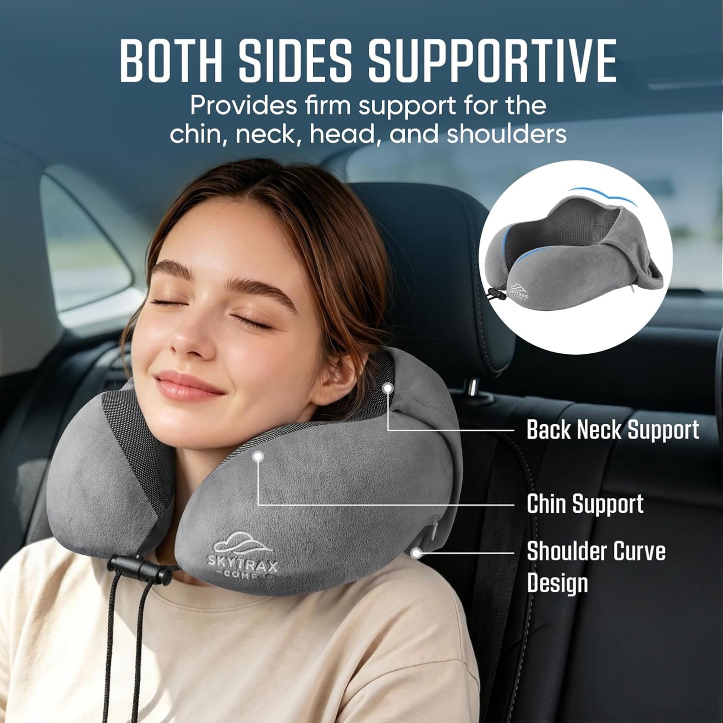 Travel Pillow with Extra Large Hood for Airplane Long Flights Privacy and Comfort Memory Foam with Velvet Cover for Road Trip Head&Neck Support for Plane Office Cars Sleeping & Rest (Light Grey)