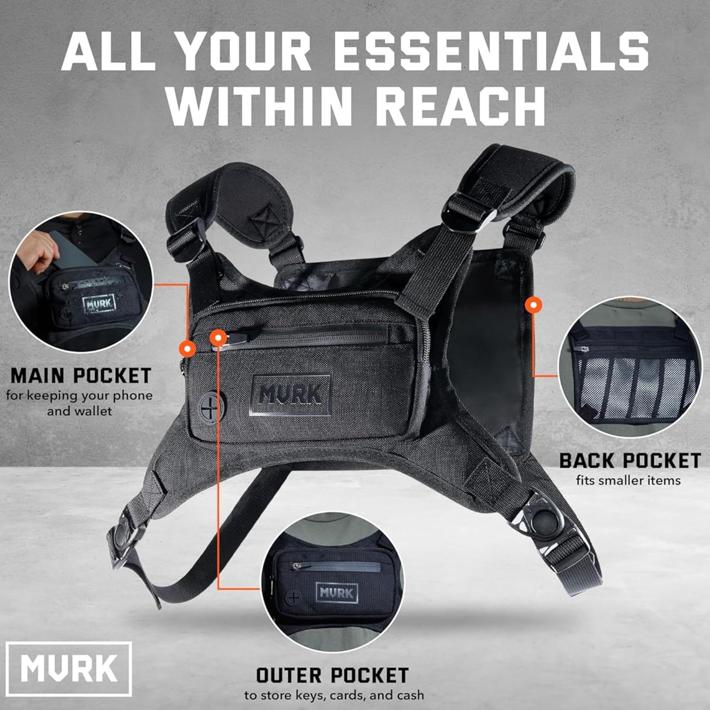 MVRK Water Resistant Running Vest Chest Pack, Phone Holder for Running, Lightweight Training Pack with Reflective Detail