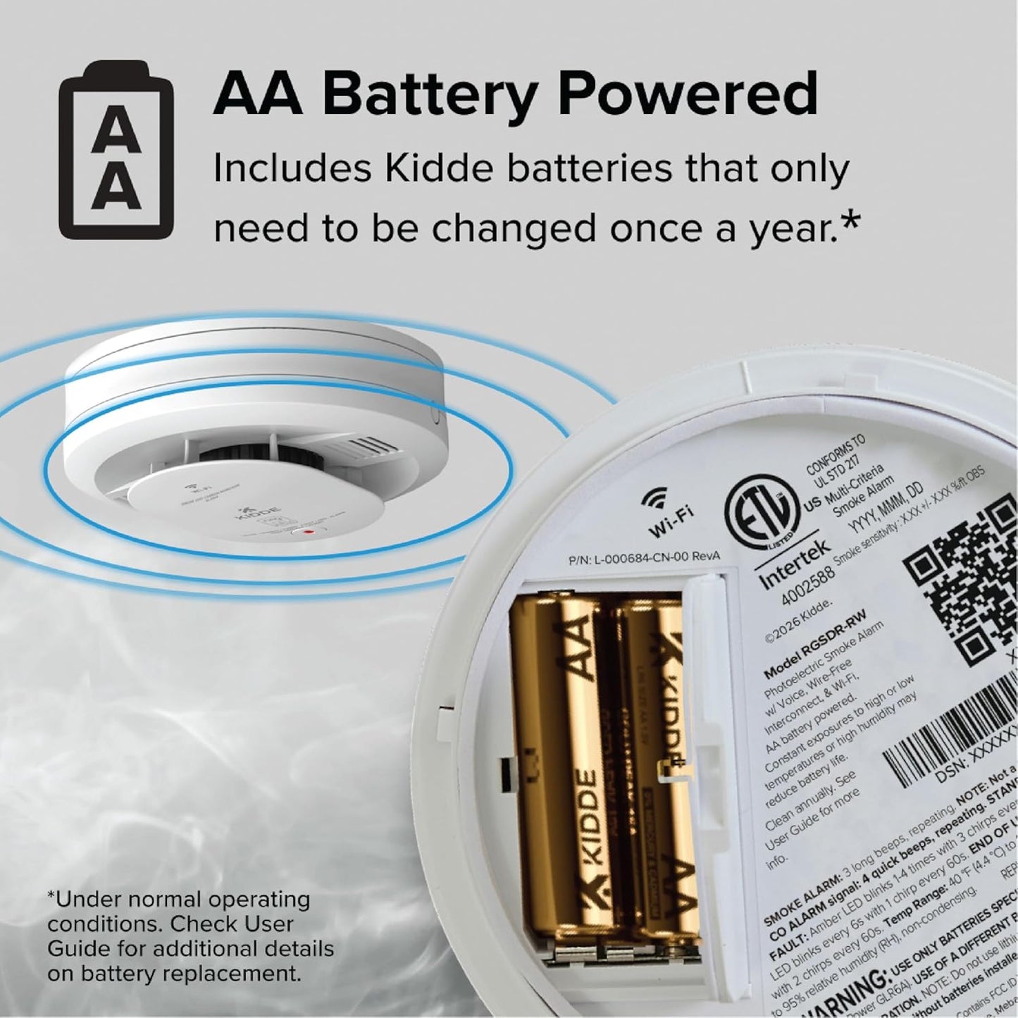 Kidde Smart Smoke and Carbon Monoxide Detector, Ring App Enabled for Real-Time Notifications, Wire-Free Interconnectivity, AA Battery Powered