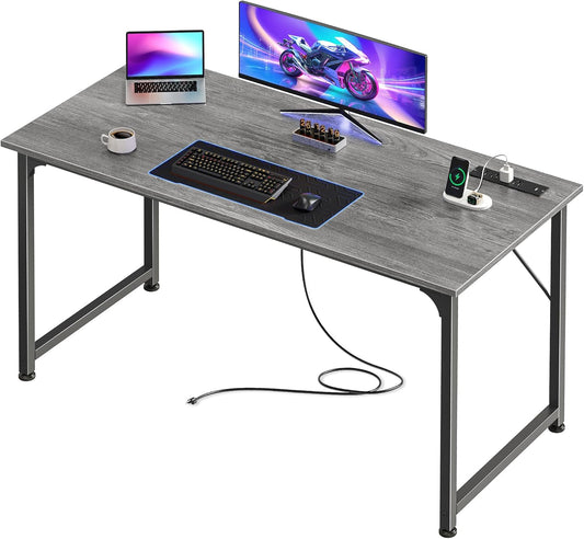 PRAISUN 47 X 20 Inch Office Computer Desk with Power Outlets and USB-C Port, Larger Gaming Desk, for Home Office, Study, Bedroom, Writing Work from Home Table, Metal Frame, Grey