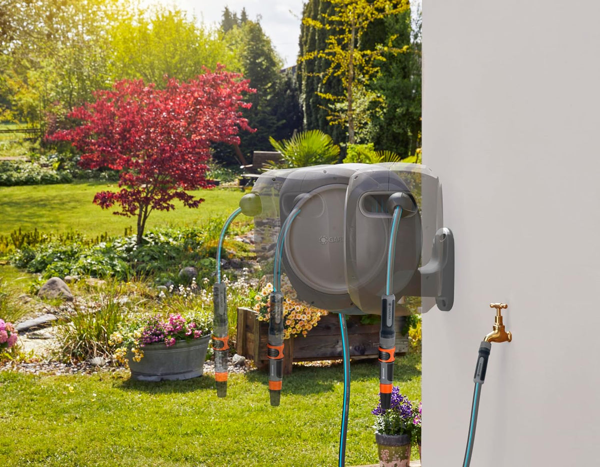 GARDENA Retractable Garden Hose Reel, 50 ft, 180 Degree Wall Mount - 20500