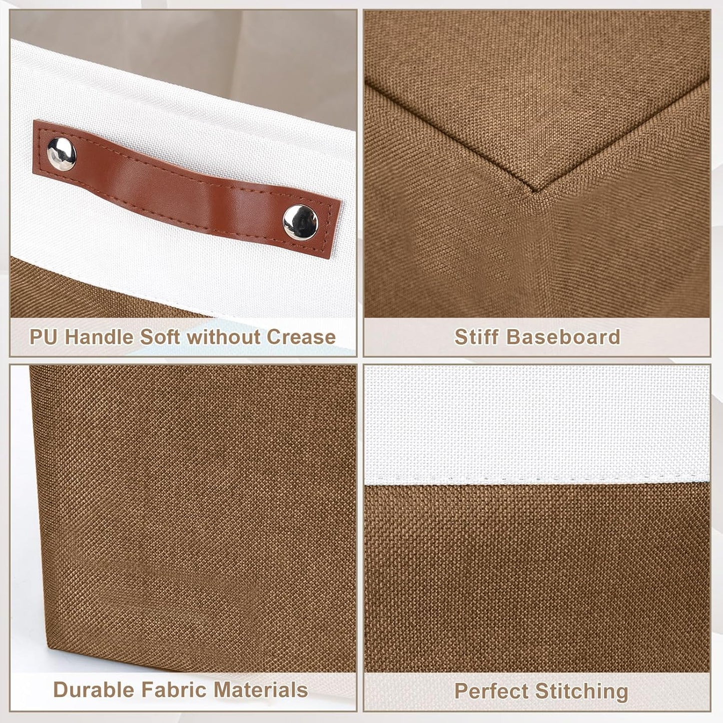 Bagnizer Storage Bins Large Fabric Storage Baskets for Shelves 3 Pack, Decorative Linen Closet Baskets with Handles for Organizing, Shelf, Clothes, Home, Office, 15x11x9.5Inches (Brown&White)
