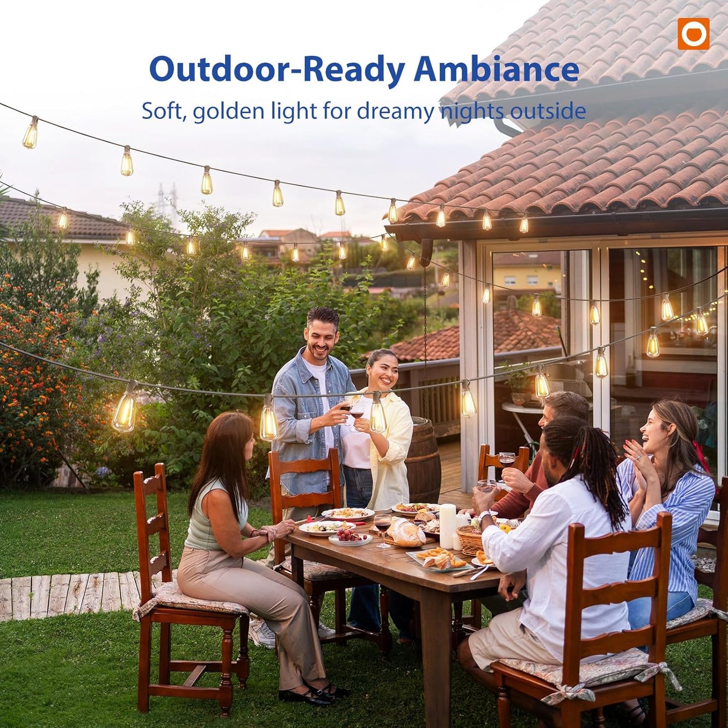 addlon 100FT LED Outdoor String Lights with Remote Waterproof Patio Lights with Shatterproof ST38 Replaceable Bulbs, Dimmable Outside Hanging Light Connectable for Porch, Backyard