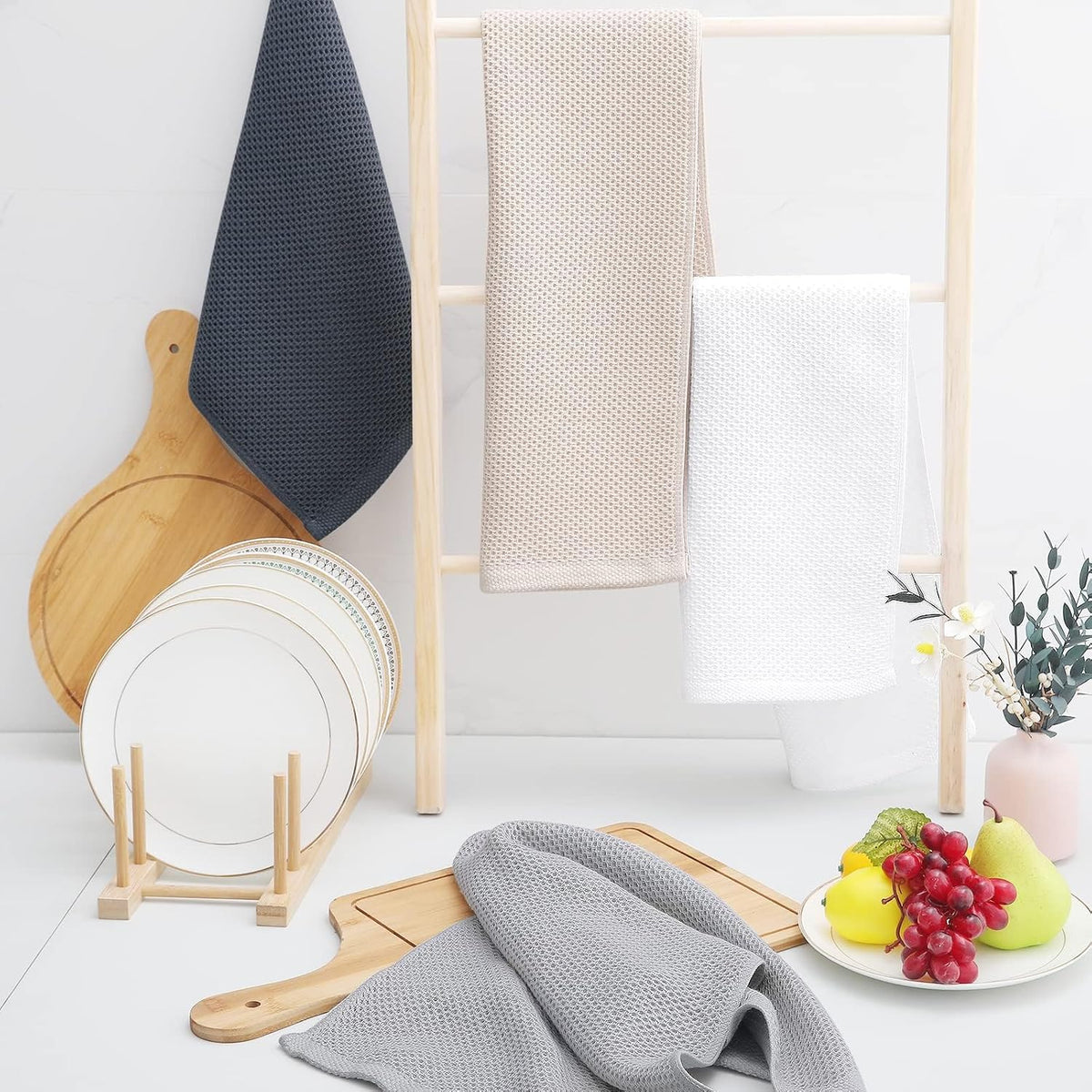 Homaxy 100% Cotton Waffle Weave Kitchen Dish Towels 8-Pack, White