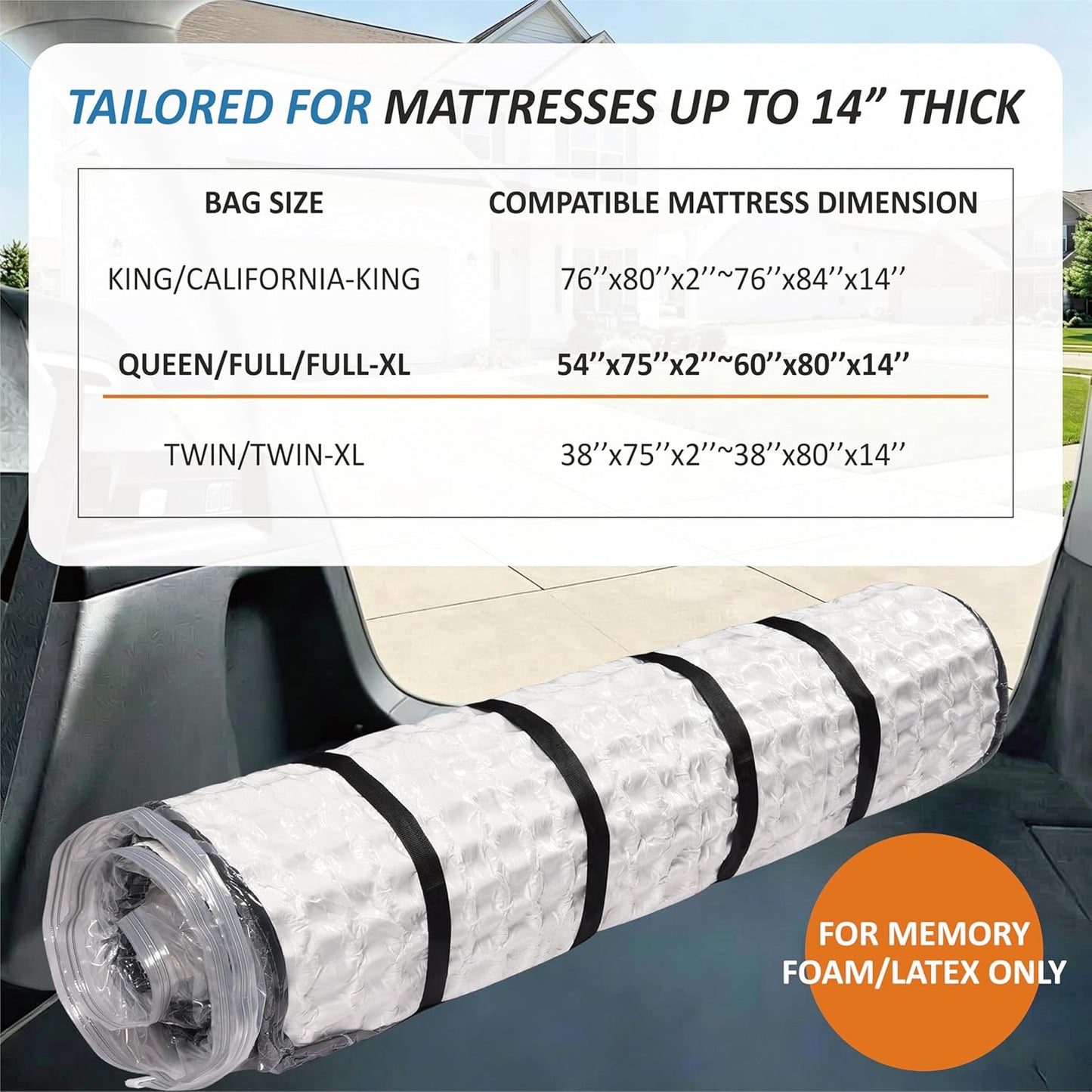 Storage Logic Foam Mattress Vacuum Bag with 4 Adjustable Packing Straps for Moving, Storage, Shipping, Vacuum Seal Mattress Bag with Packaging Straps (Queen/Full/Full-XL)