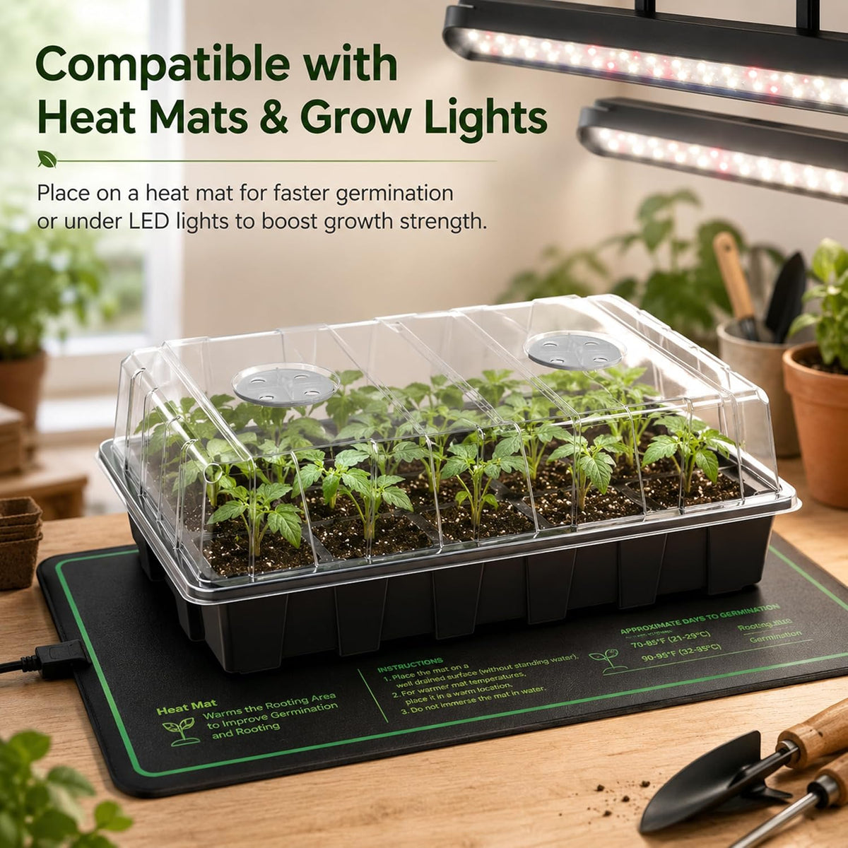 Gardzen 5 Pack Seed Starter Trays with Vented Domes 150 Cell Black