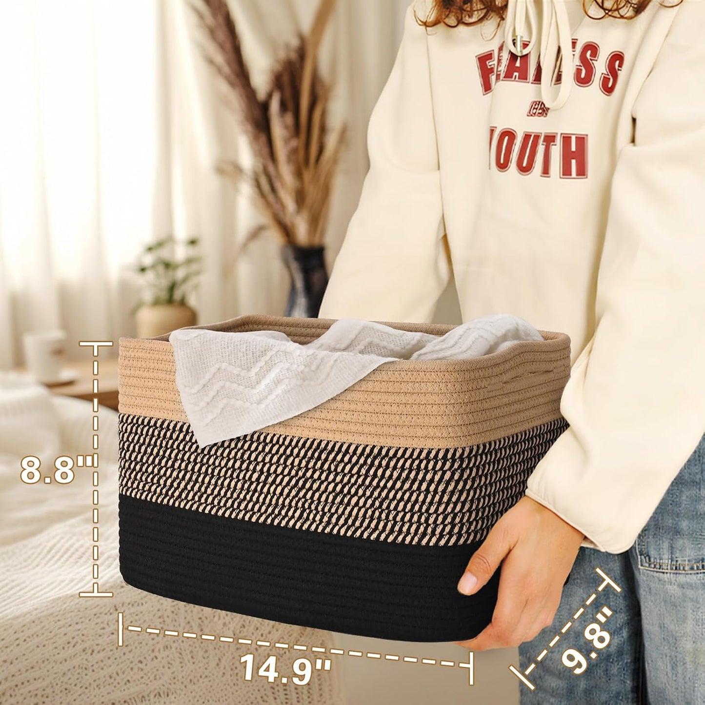 Baskets for Organizing, Storage Baskets, 3 Pack Baskets for Shelfves, 15"×10"×9" Woven Basket, toy storage bins, bins for organization