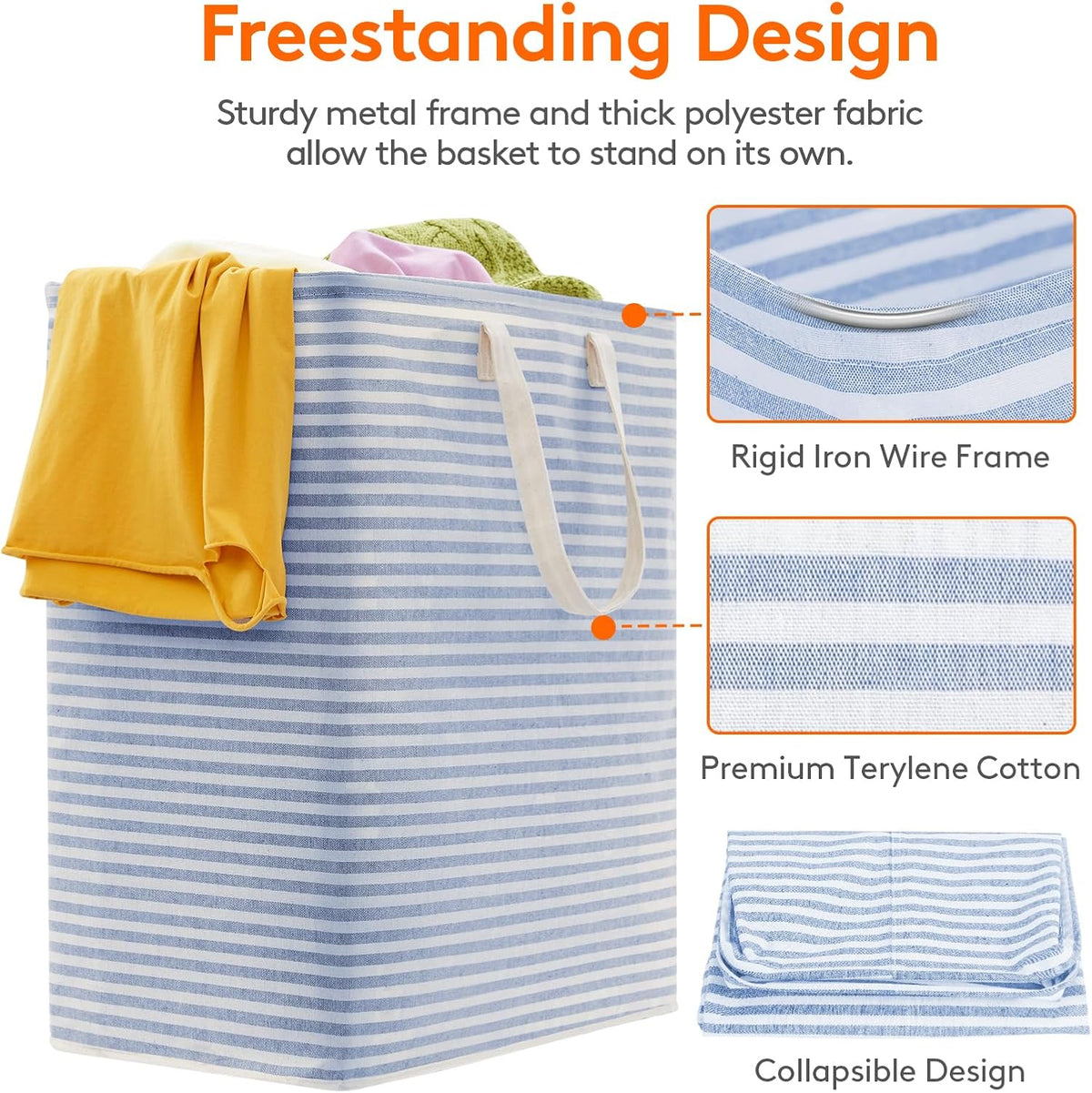 Lifewit 100L Large Laundry Baskets, 2 Pack, Reinforced Handles, Blue