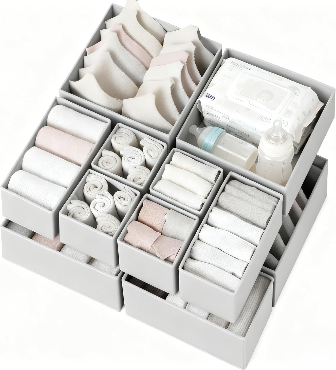 Criusia Drawer Organizer Clothes 12 Pack - Fabric Closet Organizers and Storage for Nursery Organization - Dresser Drawer Dividers for Baby Clothes/Socks/Underwear/Bras - College Dorm Room Essentials
