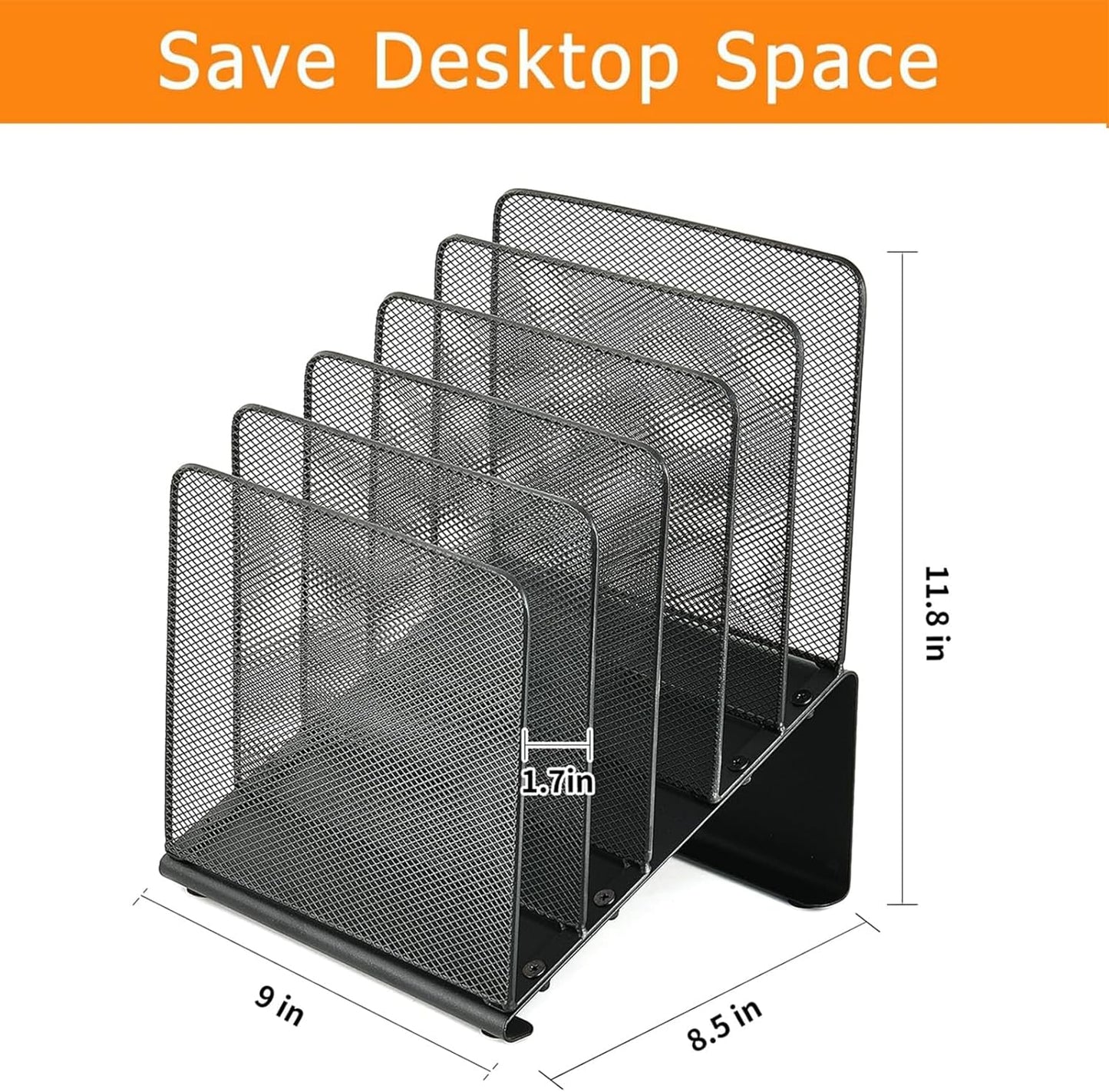 LEKETREE File Organizer for Desk, File Folder Organizer with 5-Section Vertical Rack, Suitable for Home Office Document Organization and Storage(Black 2-Pack)