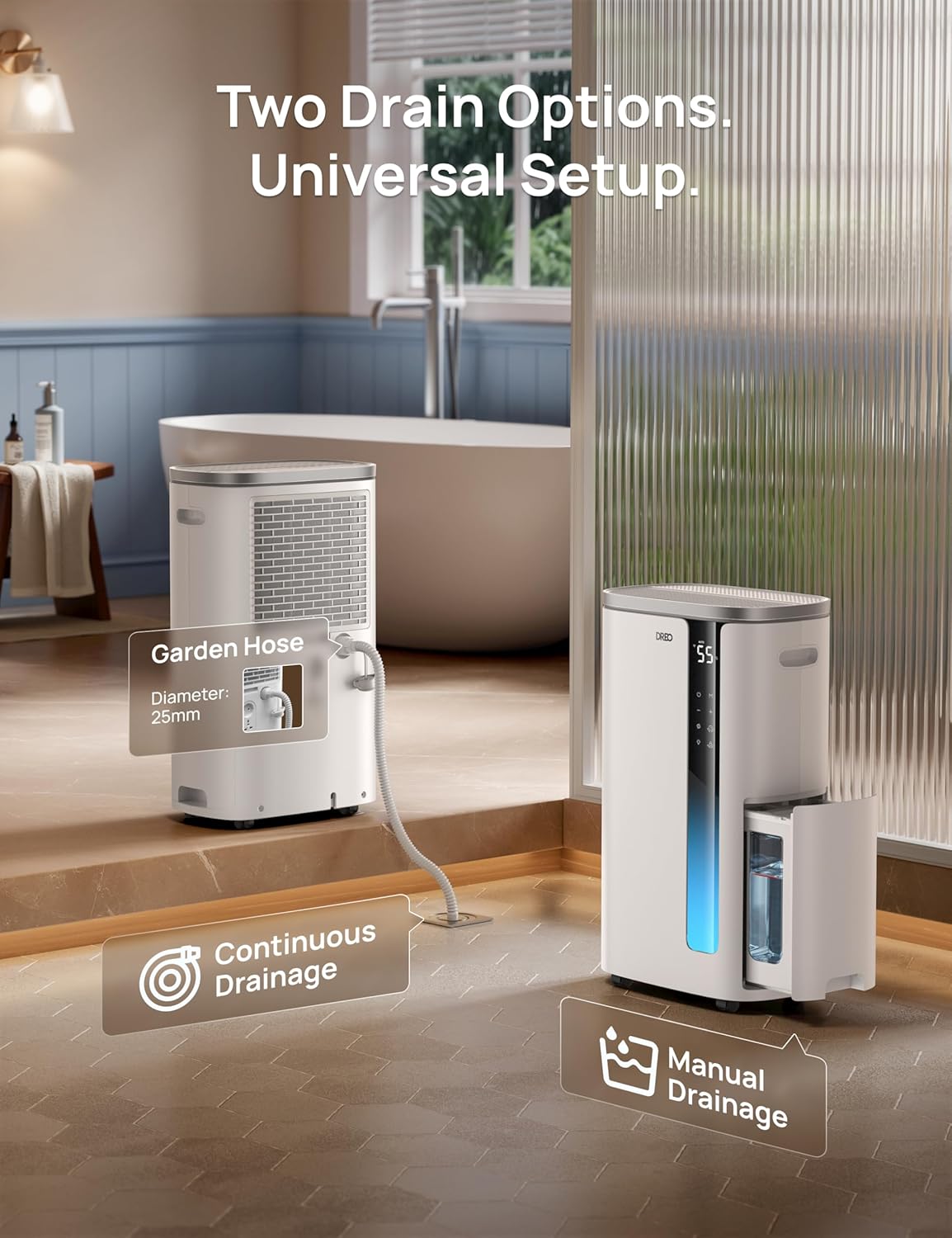 DREO 73 Pint Smart Dehumidifier for Basement, Home & Large Room up to 2000 Sq Ft, Energy Star 6.0 Dehumidifier with Drain Hose, Quiet 42dB, Auto Humidity Control, 3 Fan Speeds, Timer, Continuous Drain