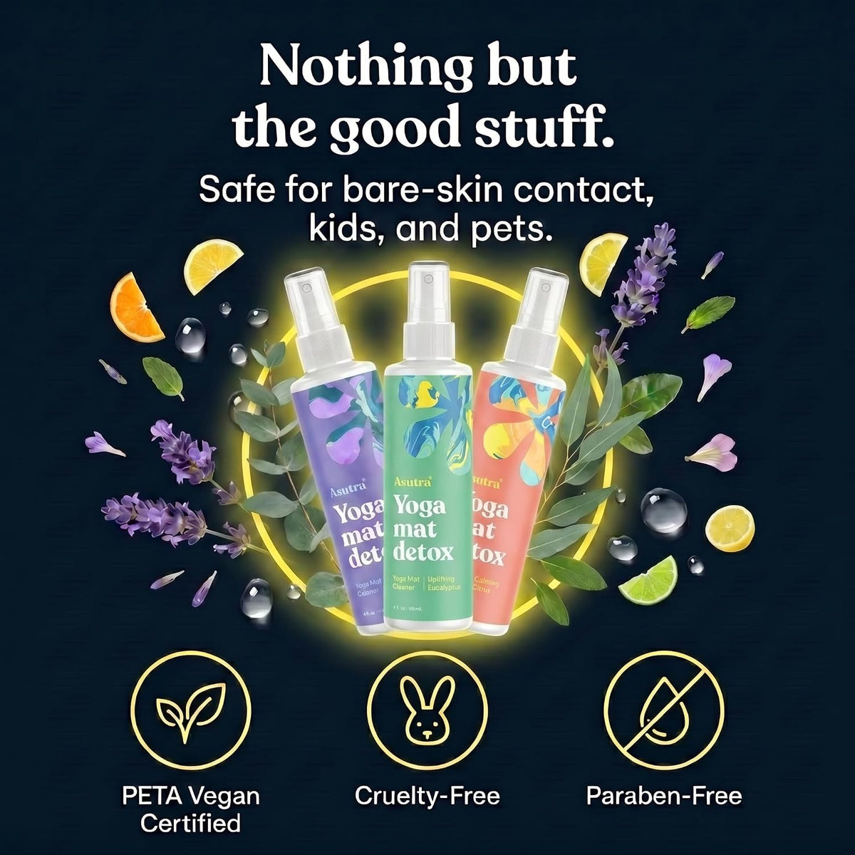ASUTRA Yoga Mat Cleaner Spray Variety Pack (Lavender, Eucalyptus, Citrus)