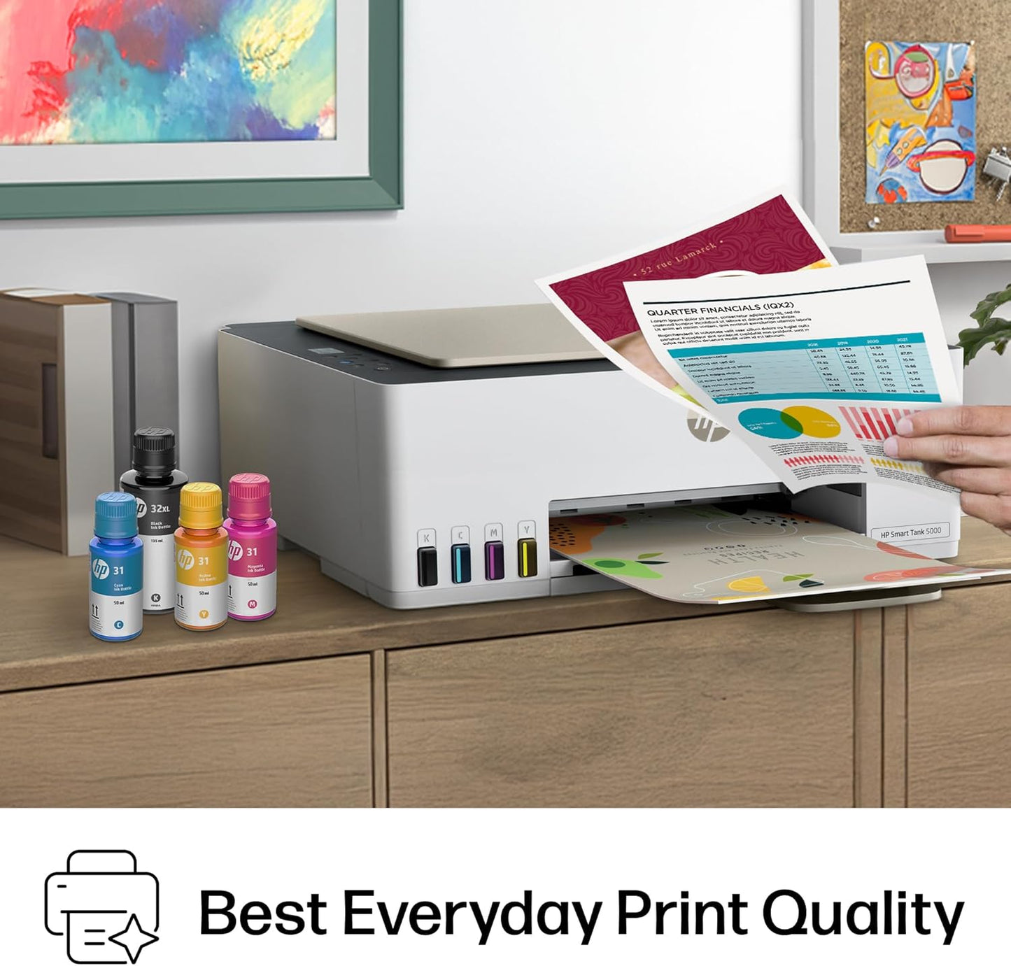 HP Smart Tank 5000 Wireless All-in-One Ink Tank Printer, Scanner, Copier with 2 Years of Ink Included, Best-for-Home, Cartridge-Free, Refillable and AI-Enabled. (5D1B6A)