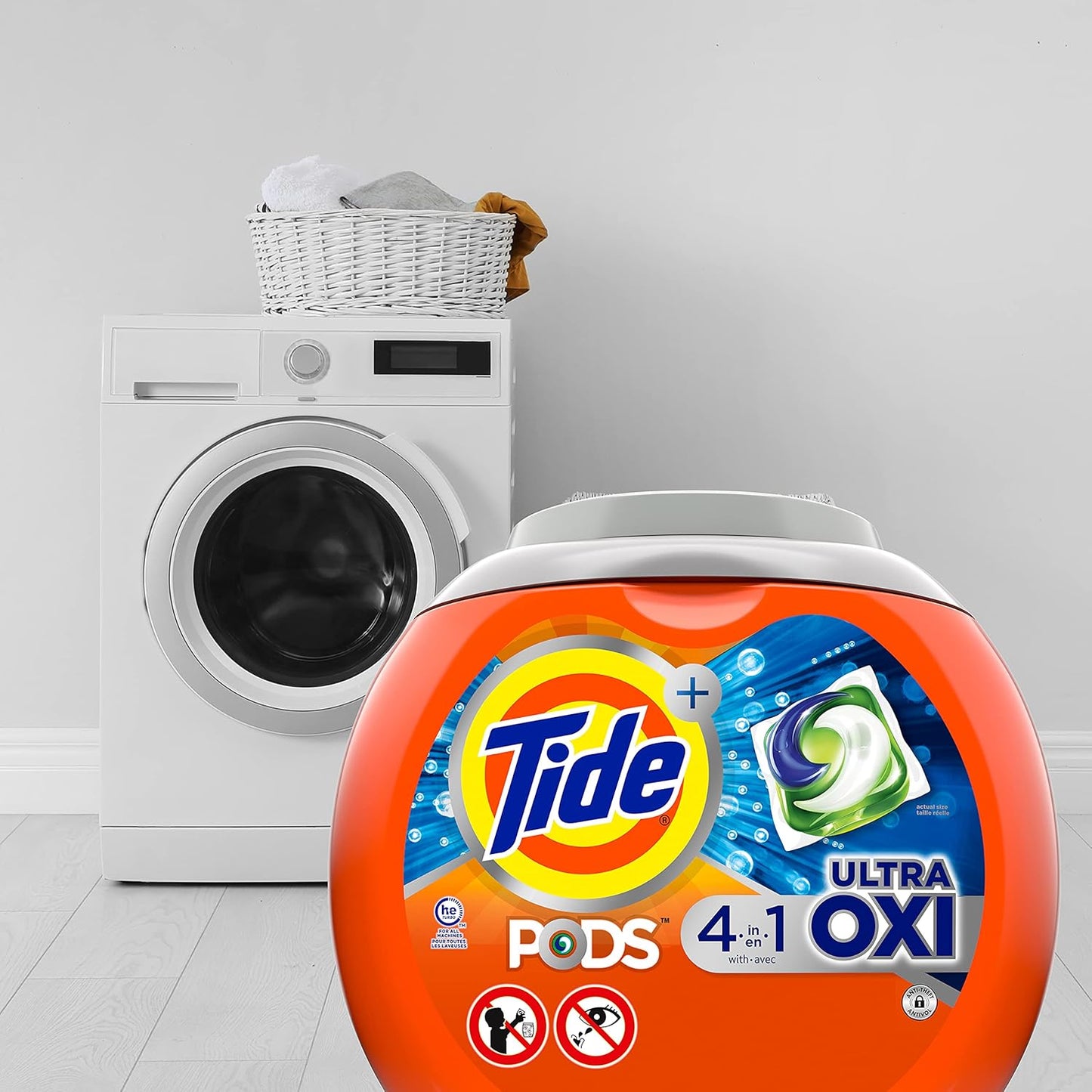 Tide 4-n-1 Ultra Oxi PODS Laundry Detergent Pacs, 57 Count, HE Compatible, Built in Pre-treater for Stains