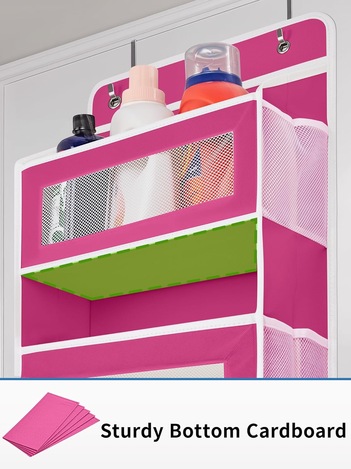JARLINK Over The Door Organizer Storage, 5 Shelf Hanging Door Organizer with 5 Large Capacity Pockets, Anti Tilt 44 lb Load Behind Door Storage for Bedroom, Bathroom, Pantry, Nursery, Rose Pink