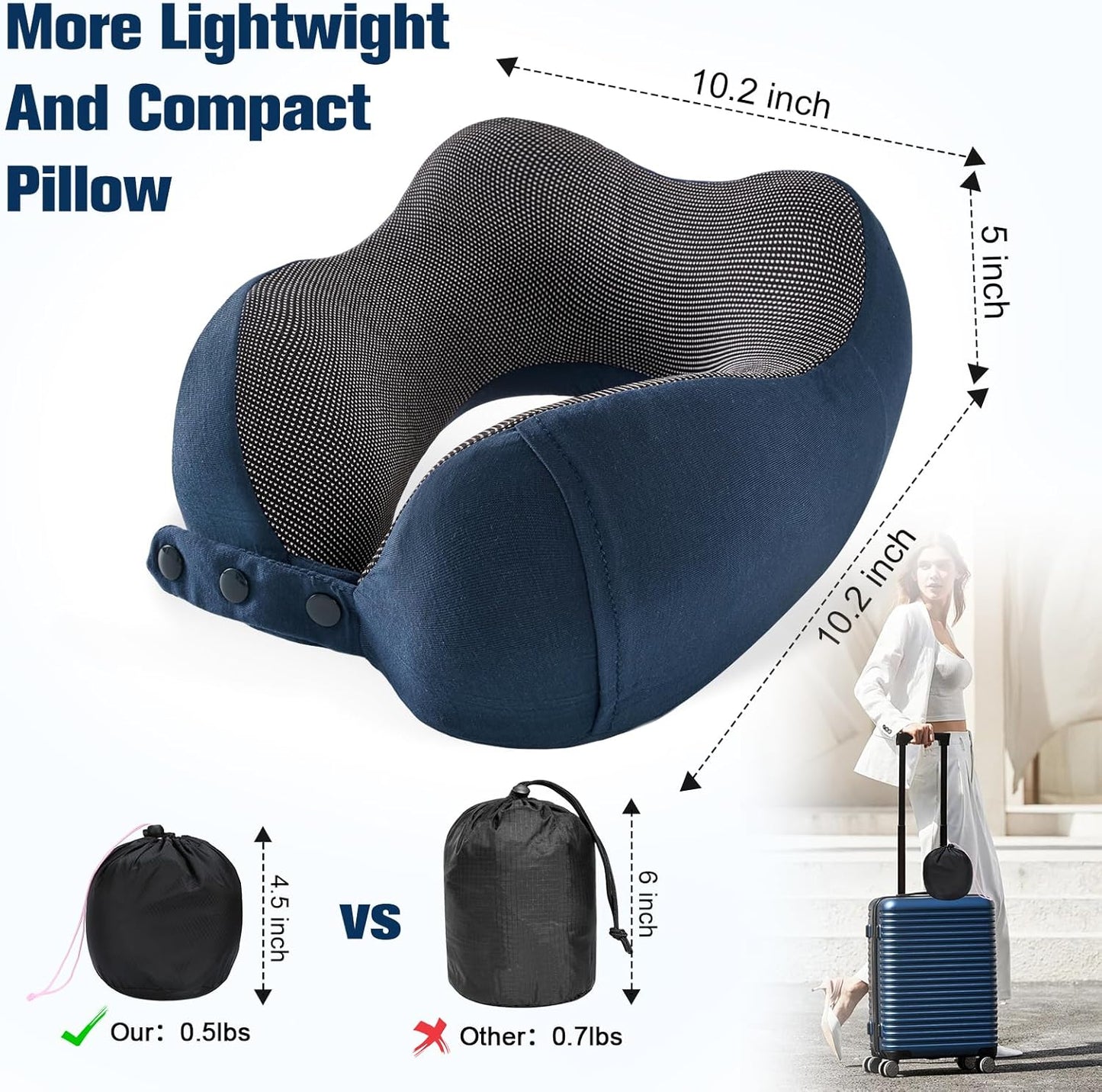 Cirorld Neck Pillow for Traveling, Travel Pillows for Airplanes,100% Pure Memory Foam Travel Neck Pillow, Adjustable Flight Pillow, Portable Plane Accessories with Eye Mask, Earplugs, Carry Bag