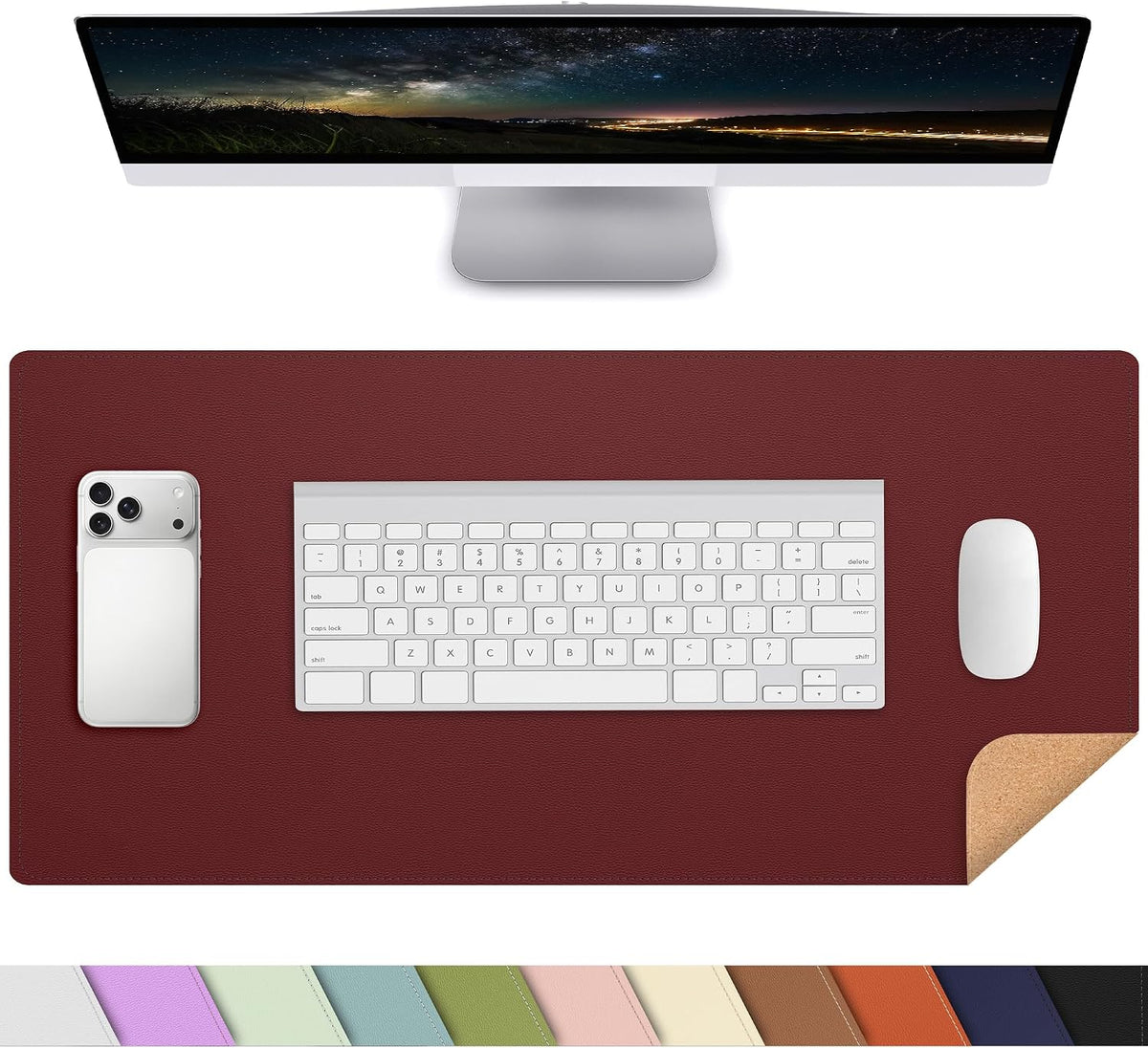 AFIING Cork Desk Mat 55" x 17", Dual-Sided Natural Cork & PU Leather Desk Pad, Non-Slip Waterproof Large Mouse Pad for Office, Home & Gaming (Beige)