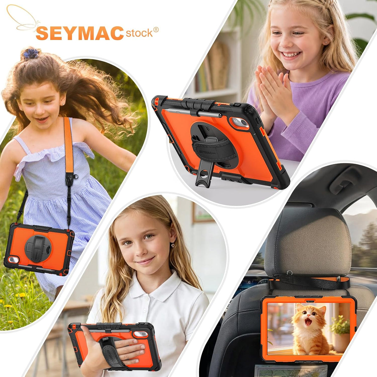 SEYMAC stock Tablet Case for Lenovo Idea Tab 11'' / M11 (TB336FU/TB330FU) 11 inch Drop-Proof Protection Cover with 360° Rotate Stand & Strap [Pen Holder] & Screen Protector 2025/2024, Orange+Black