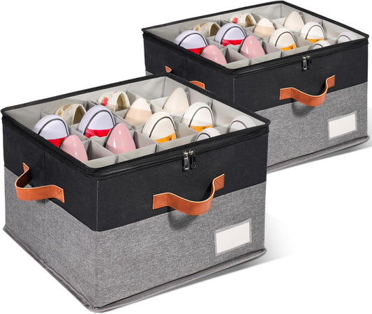 2 Pack Shoe Organizer for Closet with Adjustable Divider Shoe Storage Box