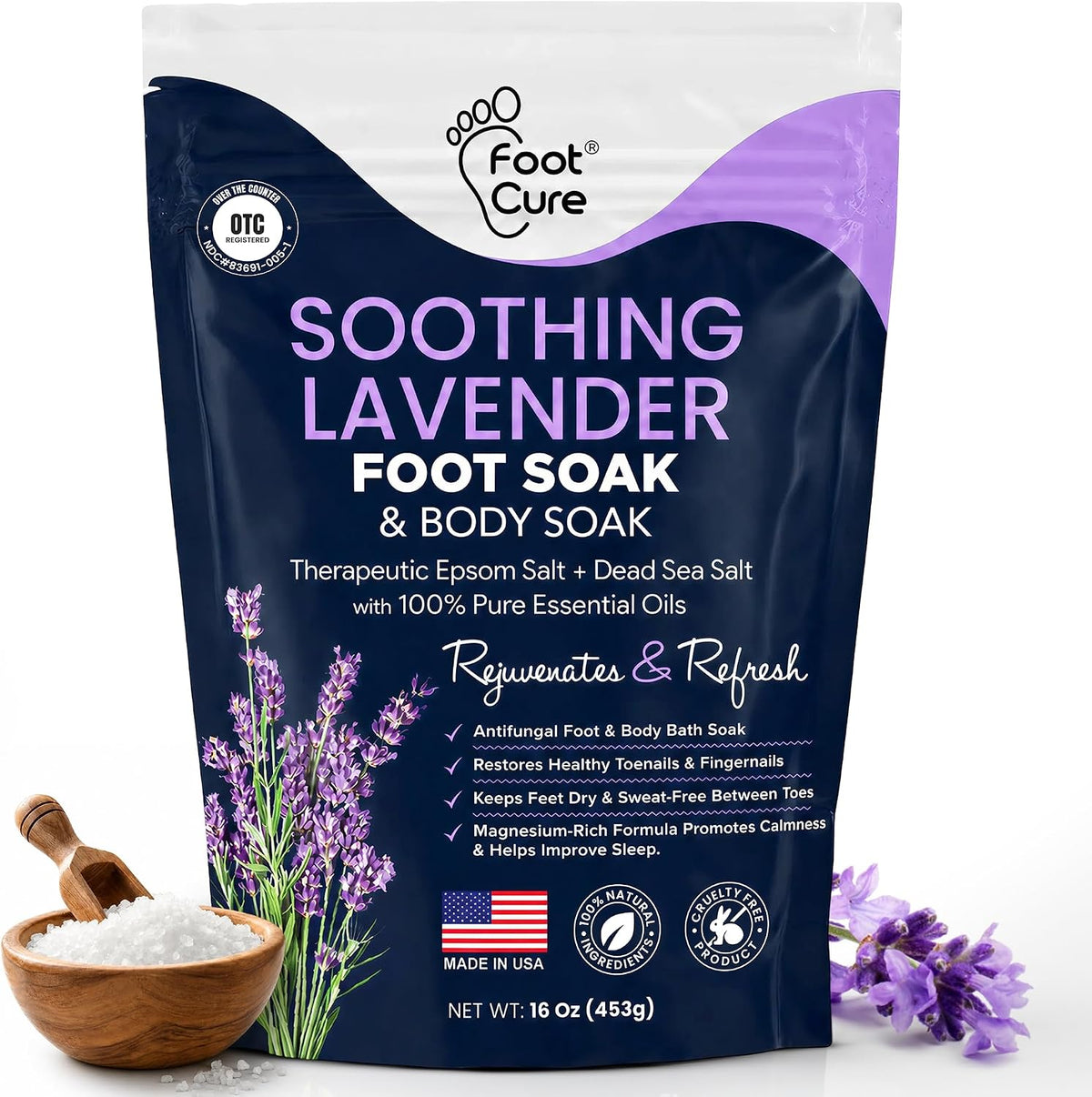Soothing Lavender Epsom Salt Foot Soak, Night Time Relaxation, Refresh Feet