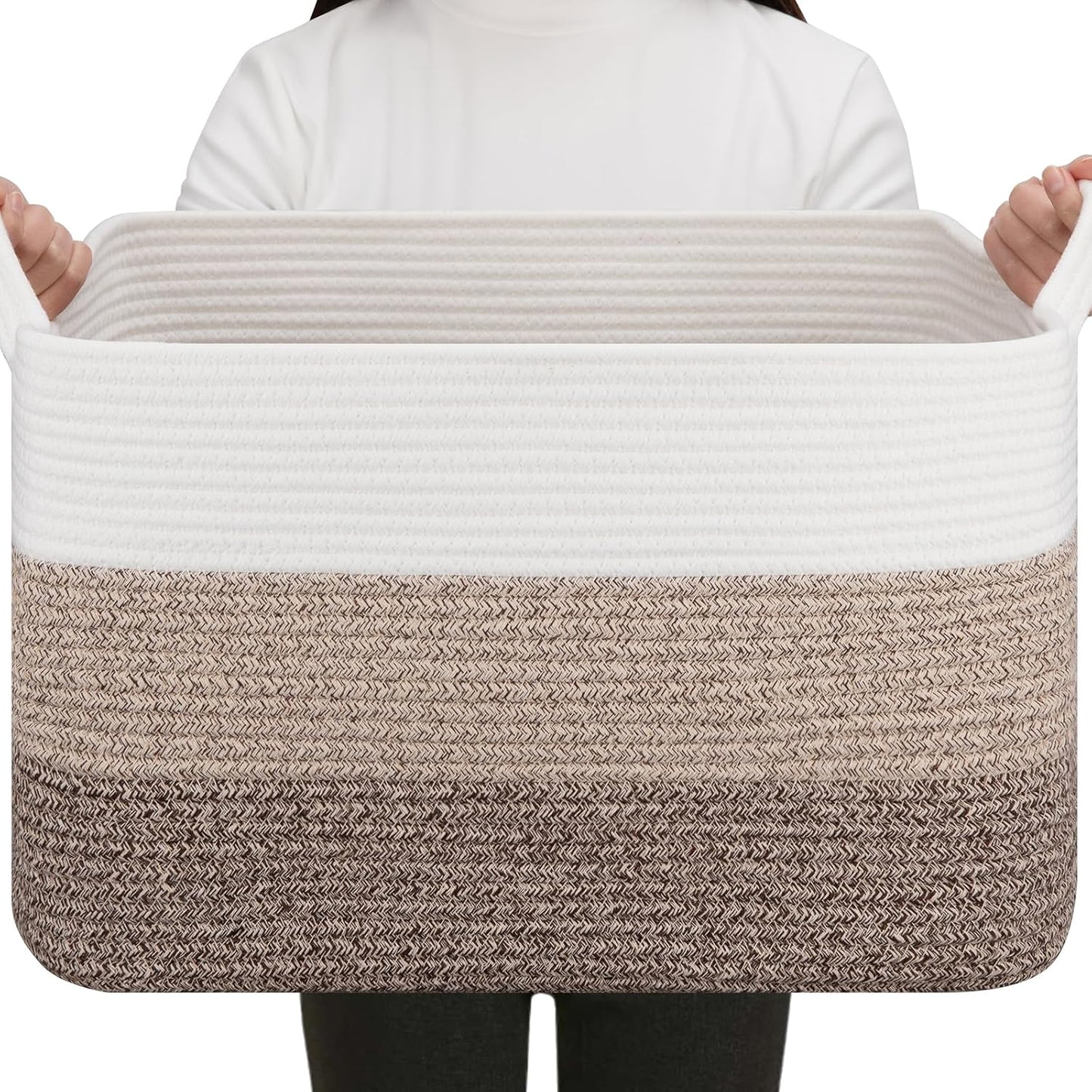 OIAHOMY Rectangle Woven Storage Basket - Nursery Cotton Rope Baskets for Storage, Toy Basket Organizing for Living Room, 17.7"x13.8"x11"- Pack of 3 - Gradient Yellow