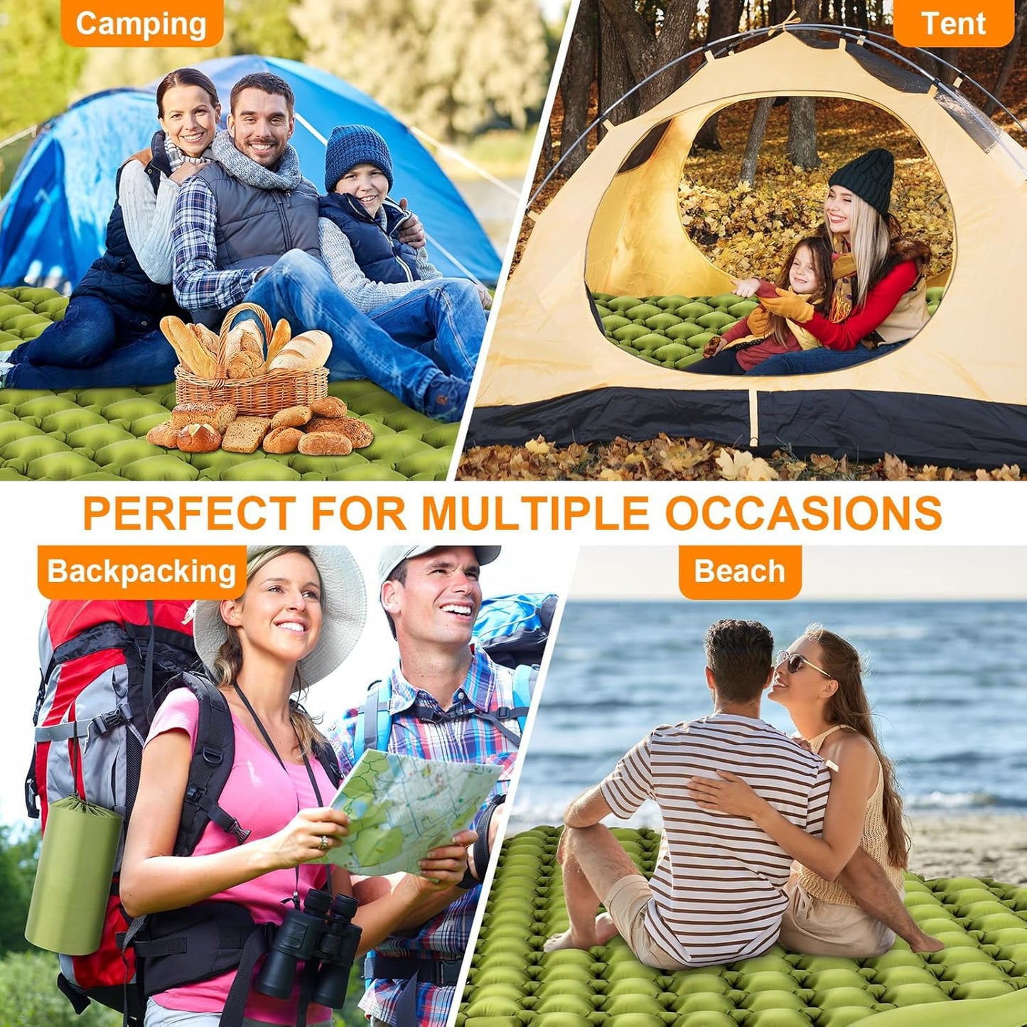 Double Sleeping Pad, Ultralight 4" Extra-Thick Self Inflating Sleeping Mat for 2 Person with Pillow Built-in Foot Pump Portable Camping Mat for Backpacking, Hiking, Traveling, Tent, Camping