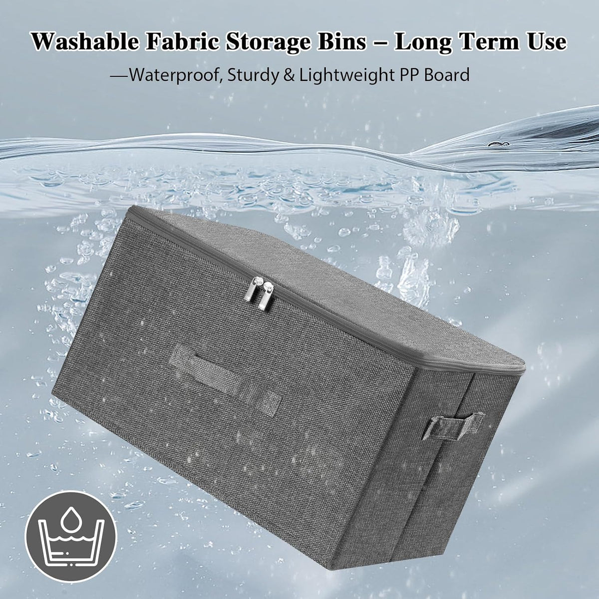 ANMINY Fabric Storage Bins with Zipper Lids, 20"x15"x12", Gray, 2 PCS