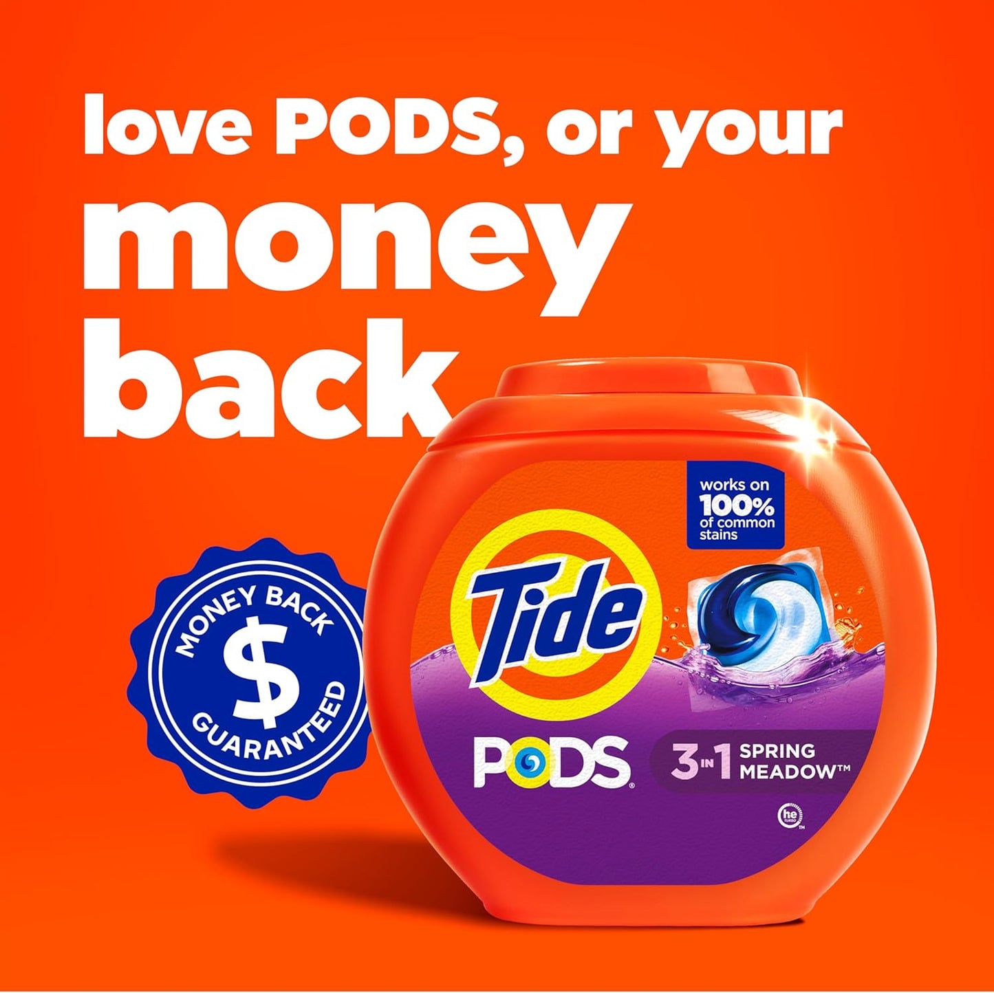 Tide PODS laundry detergent pacs, 3-in-1 Stain Remover, Odor Fighter, Color Protector, 112 Count, HE compatible, Spring Meadow Scent